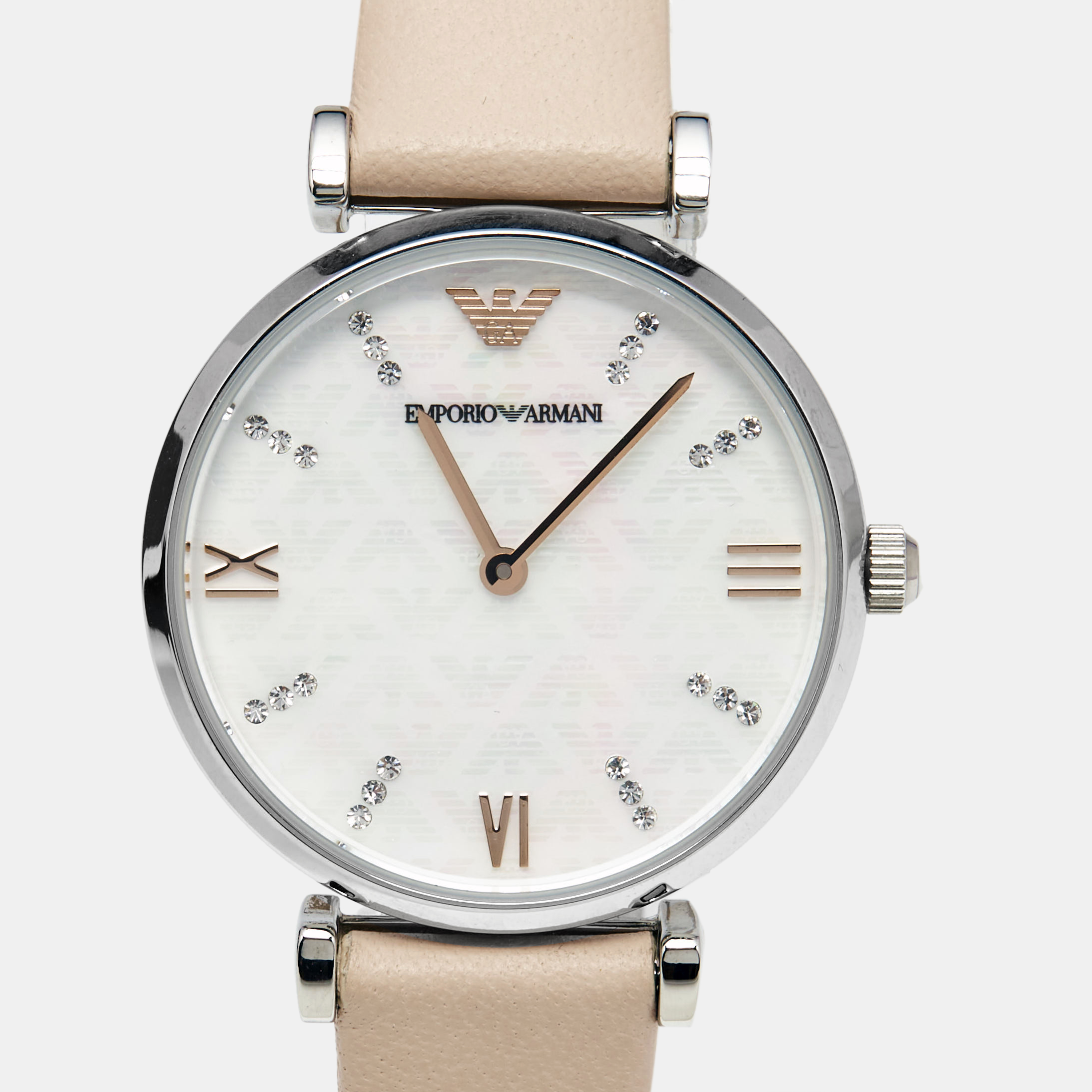 Emporio Armani Mother of Pearl Stainless Steel Leather AR8039 Women`s Wristwatch and Bracelet Set 32 mm 