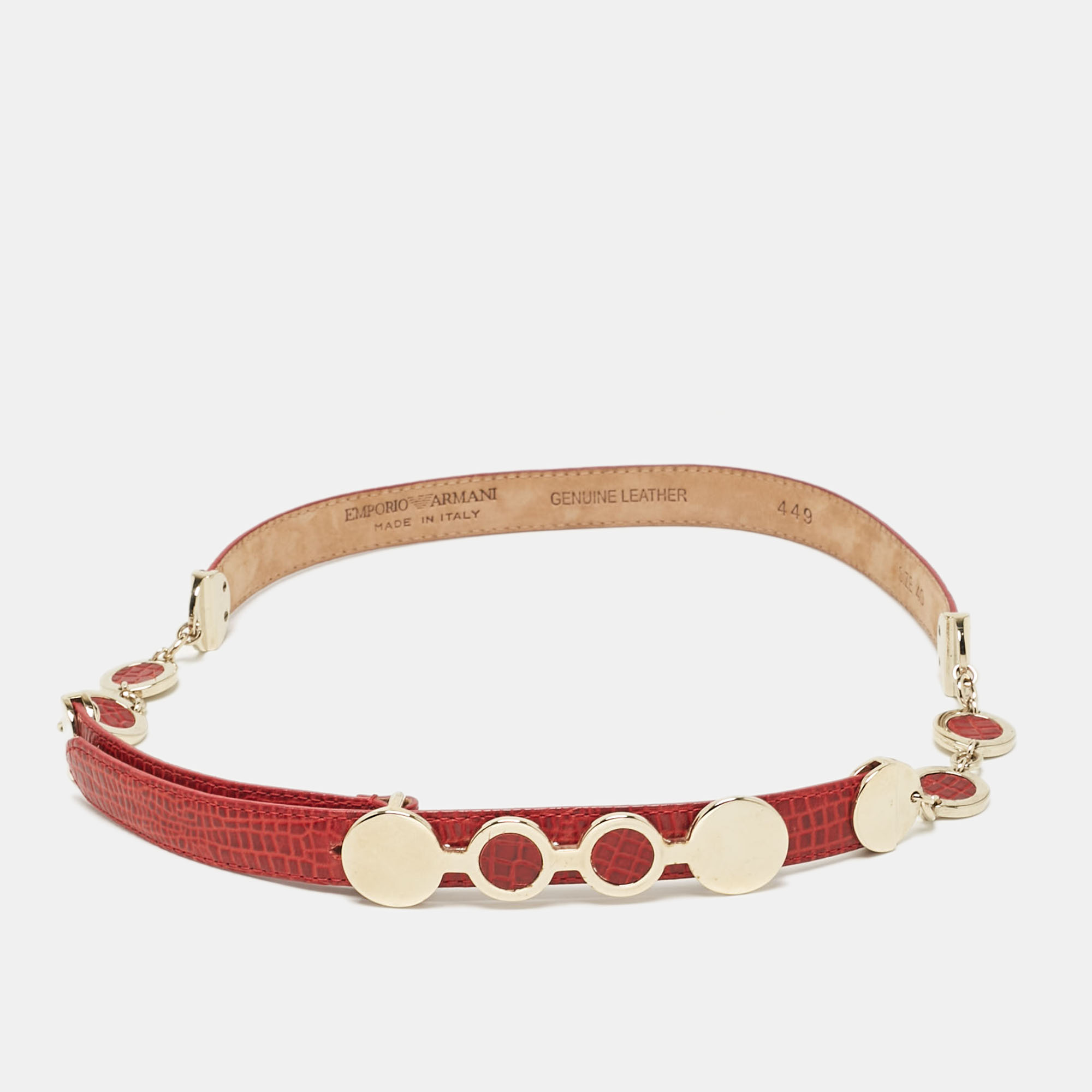 

Emporio Armani Red Textured Leather Metail Detail Waist Belt