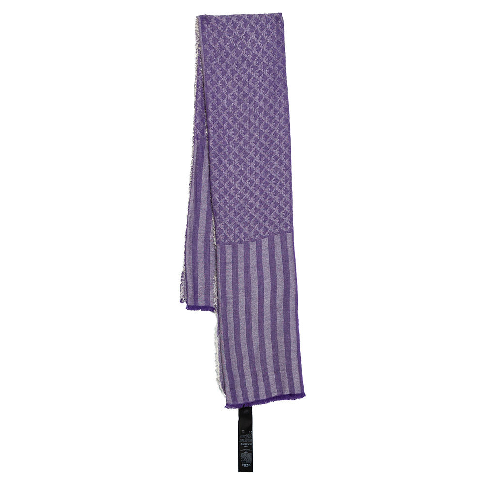Pre-owned Emporio Armani Purple Striped Monogram Jacquard Cotton & Modal Scarf