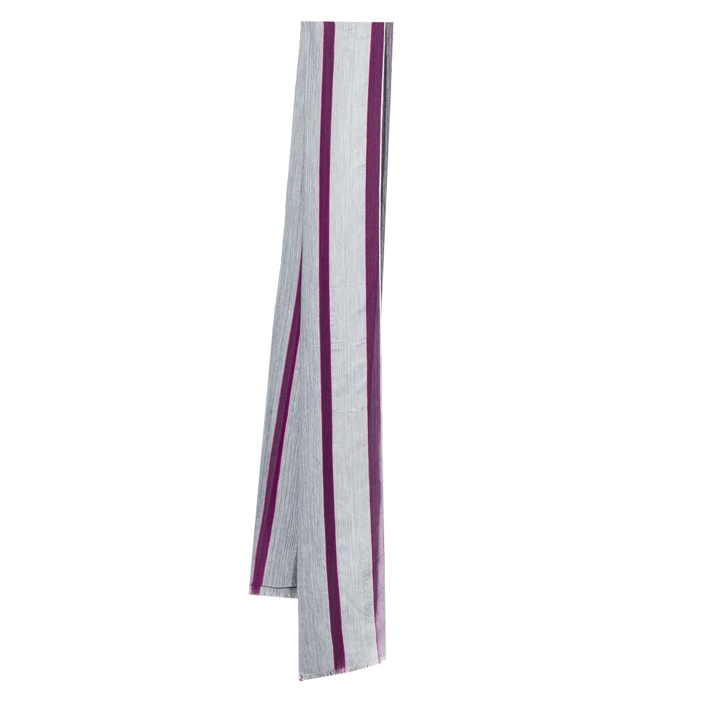 Click to view more detailed imagery on our partner's website Pre-owned Emporio Armani Purple & Grey Striped Silk Stole