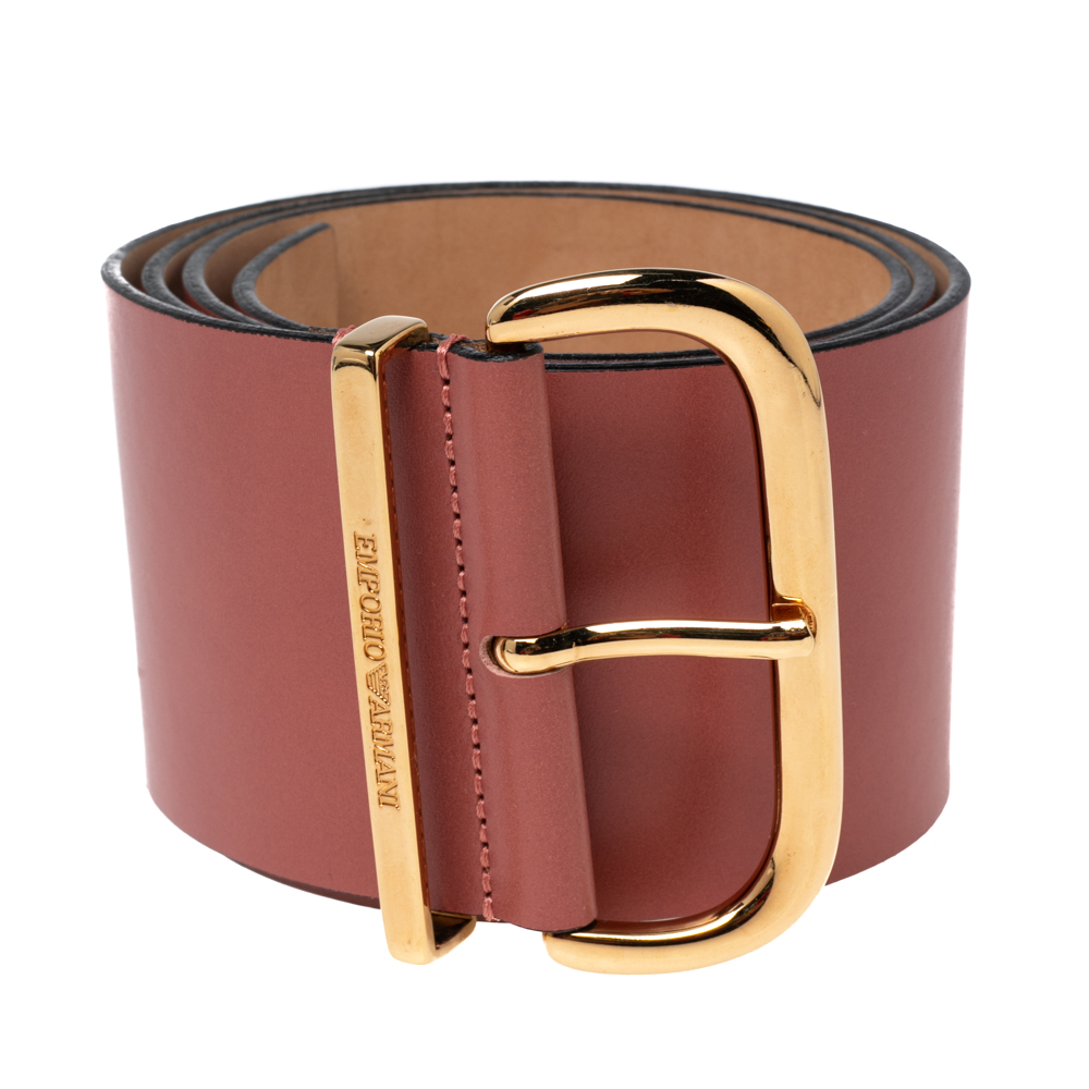 

Emporio Armani Rose Gold Leather Waist Buckle Belt, Pink