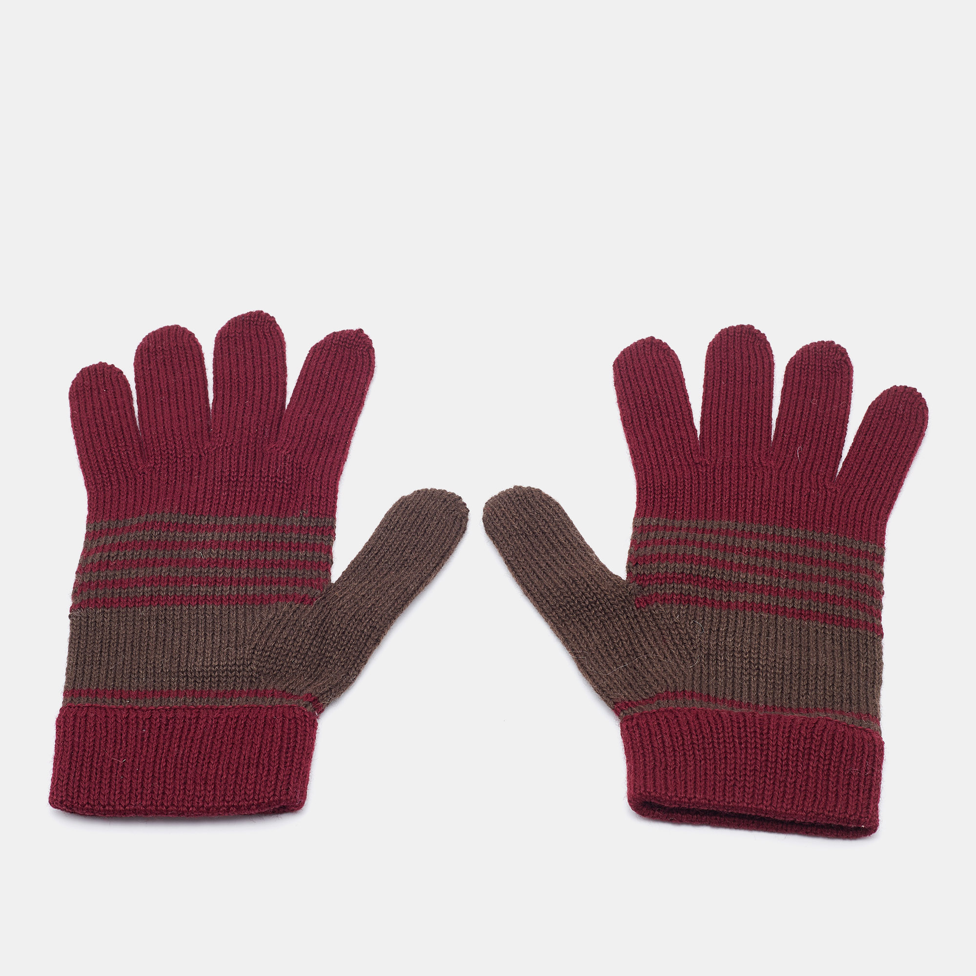 Pre-owned Emporio Armani Burgundy & Beige Wool Gloves