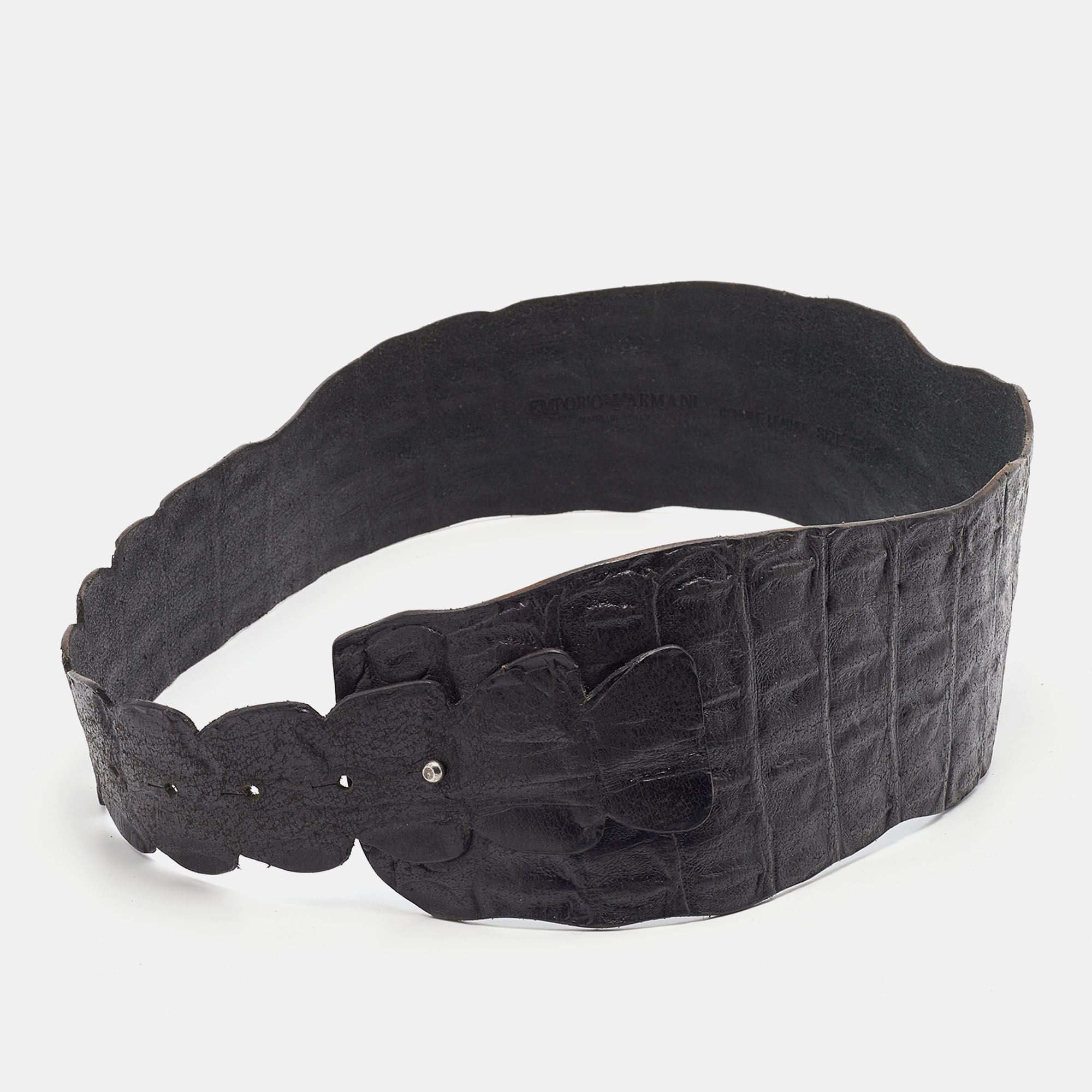 

Emporio Armani Black Croc Embossed Leather Waist Belt