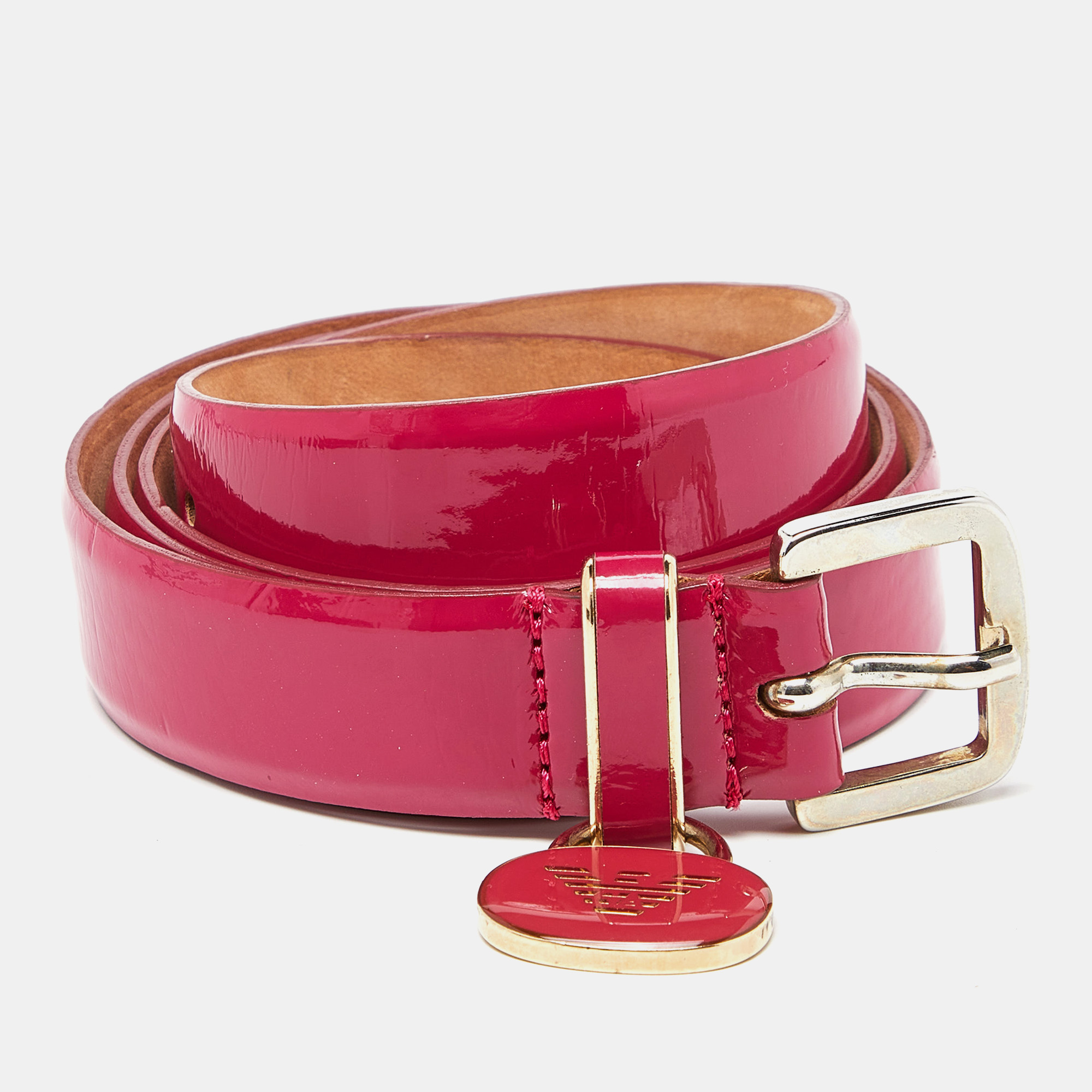 

Emporio Armani Pink Patent Leather Skinny Belt 95CM