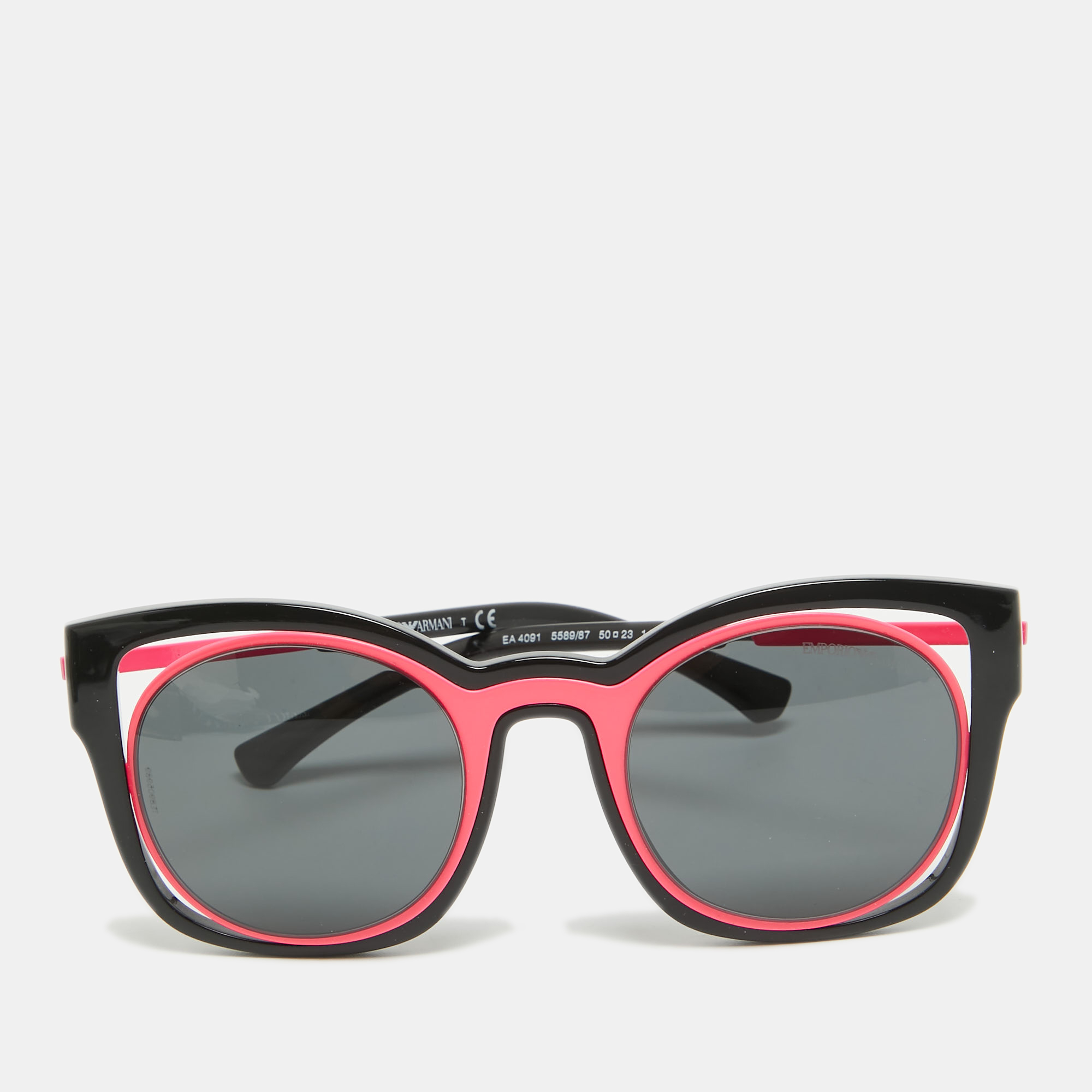 Pre-owned Emporio Armani Black/neon Pink Ea 4091 Square Sunglasses