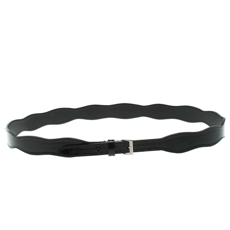 Pre Owned Emporio Armani Black Patent Leather Wavy Belt 115 CM