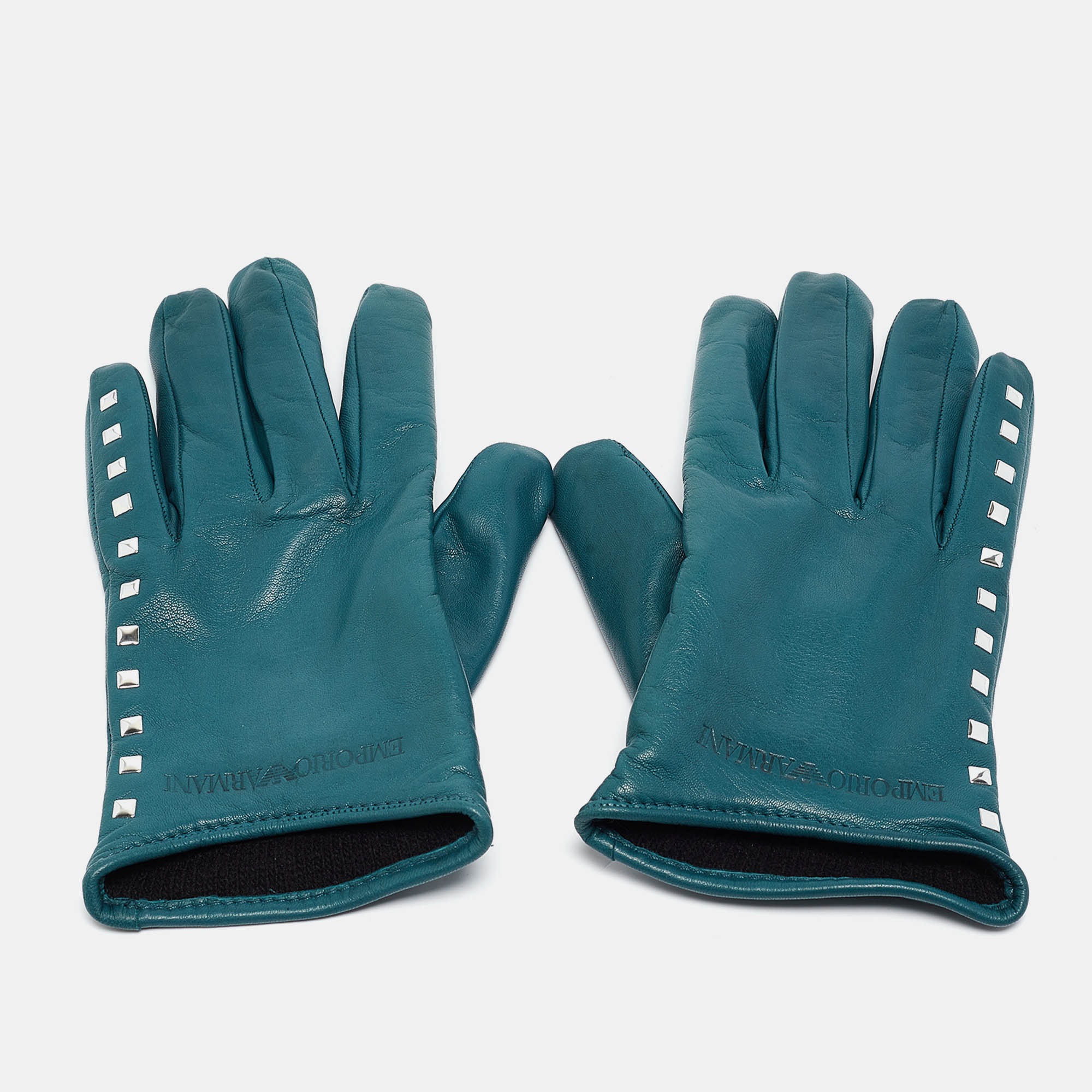 

Emporio Armani Green Leather Studded Gloves