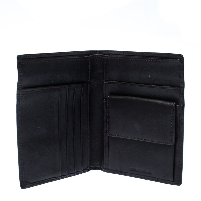 

Emporio Armani Dark Brown Croc Embossed Leather Eagle Bi Fold Wallet