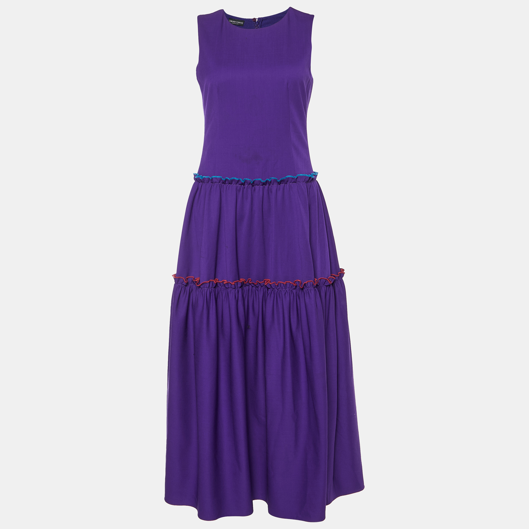 

Emporio Armani Purple Wool Ruffled Midi Dress S