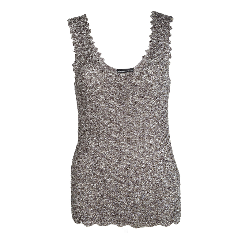 Pre Owned Emporio Armani Metallic Sleeveless Crocheted Top M