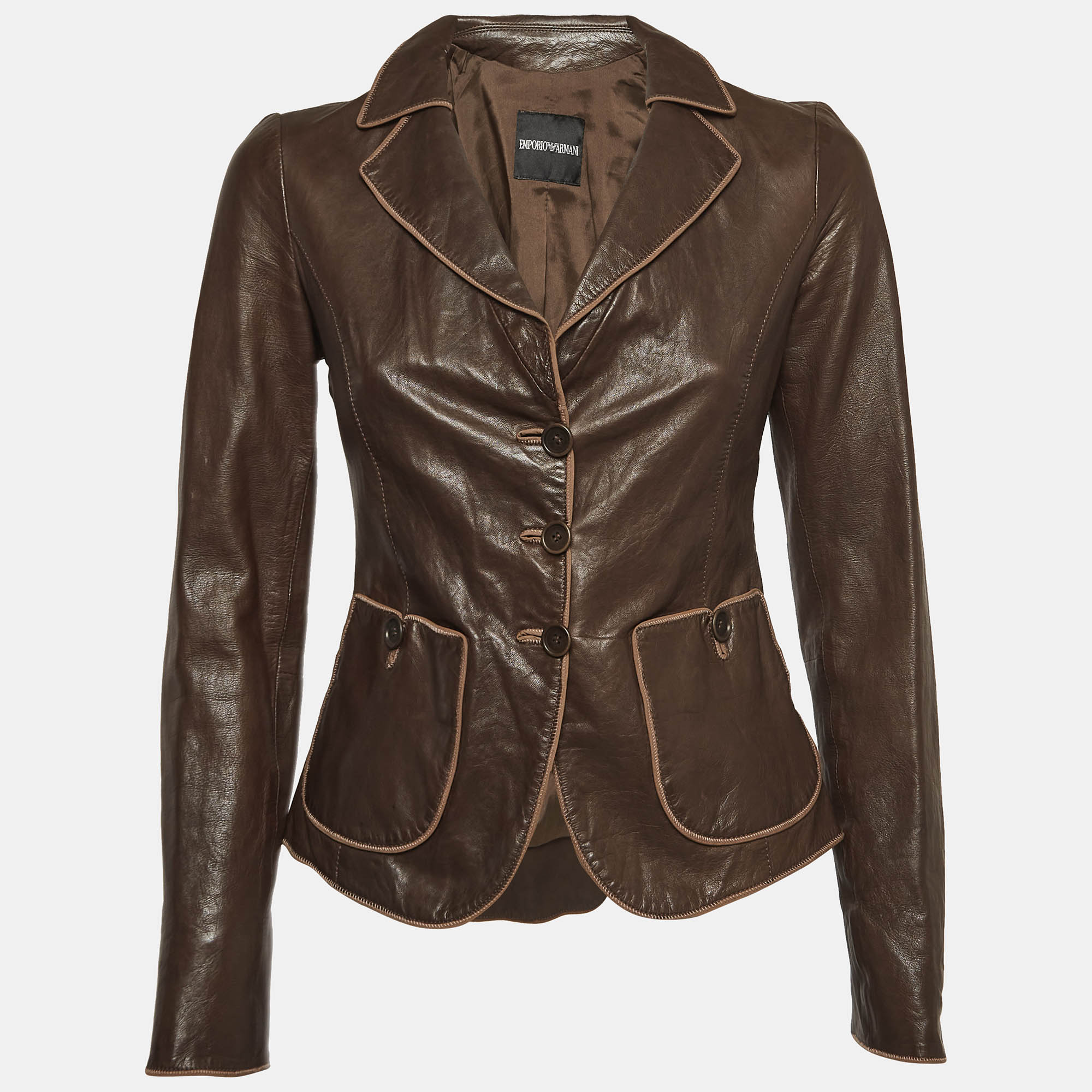 

Emporio Armani Brown Leather Jacket S