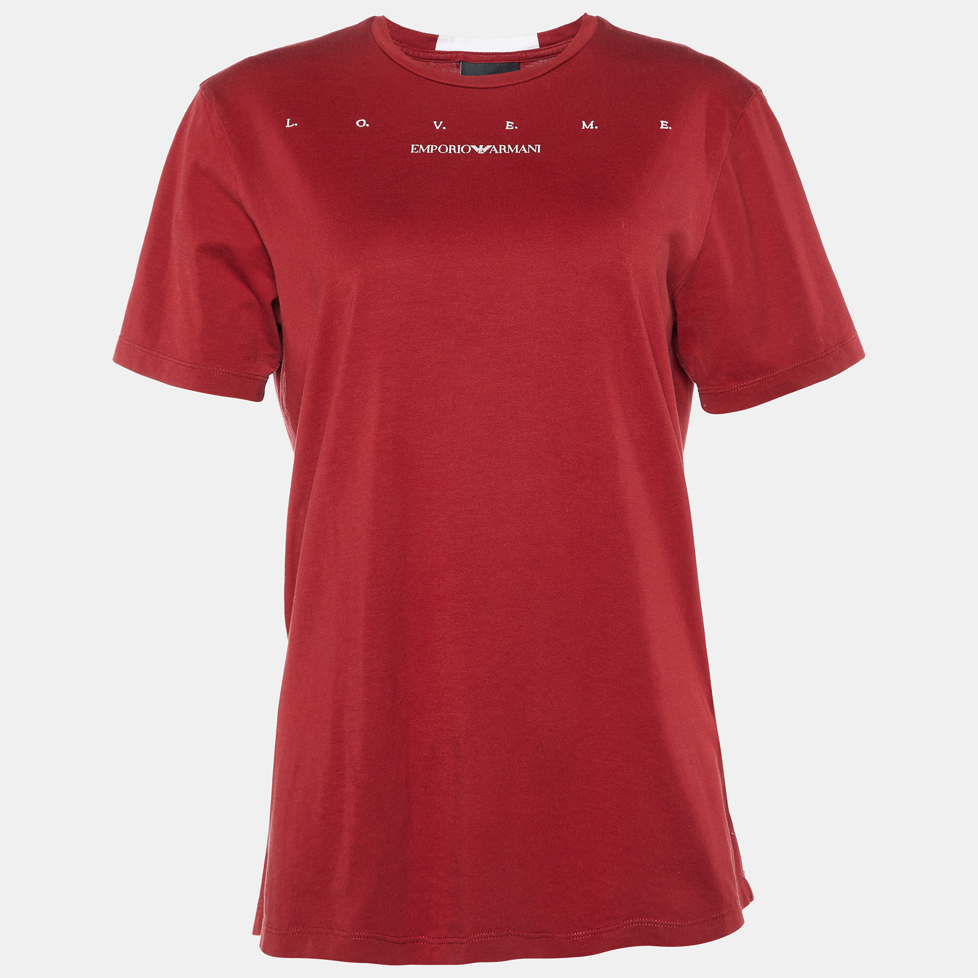 

Emporio Armani Red Embroidered Cotton Crew Neck T-Shirt M