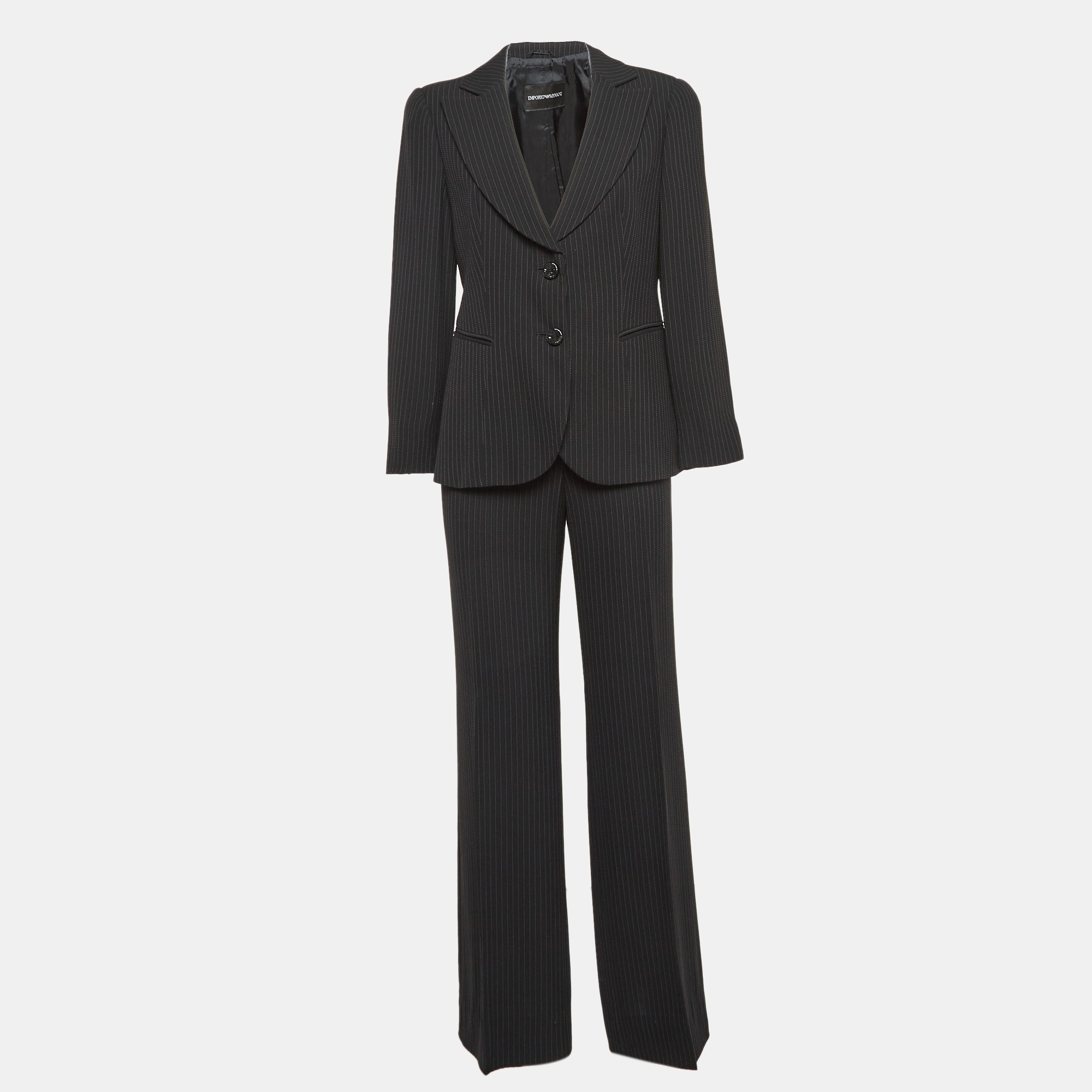 Pre-owned Emporio Armani Black Pinstripe Wool Blend Pant Suit L