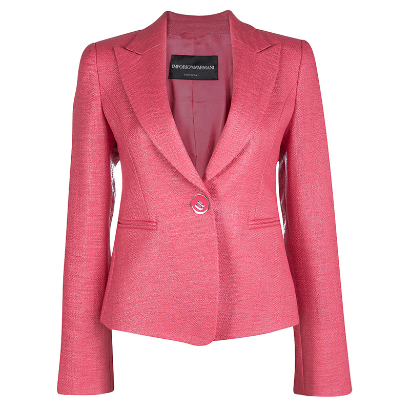 Pre Owned Emporio Armani Coral Pink Basket Weave Tailored Blazer S
