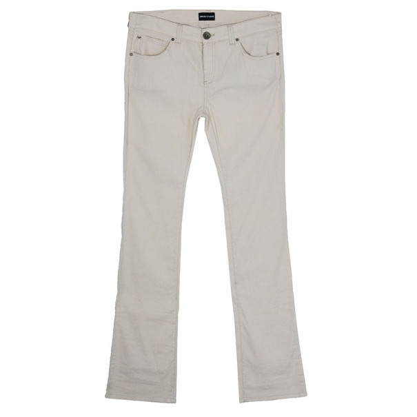 Pre Owned Emporio Armani Off-White Linen Trousers M