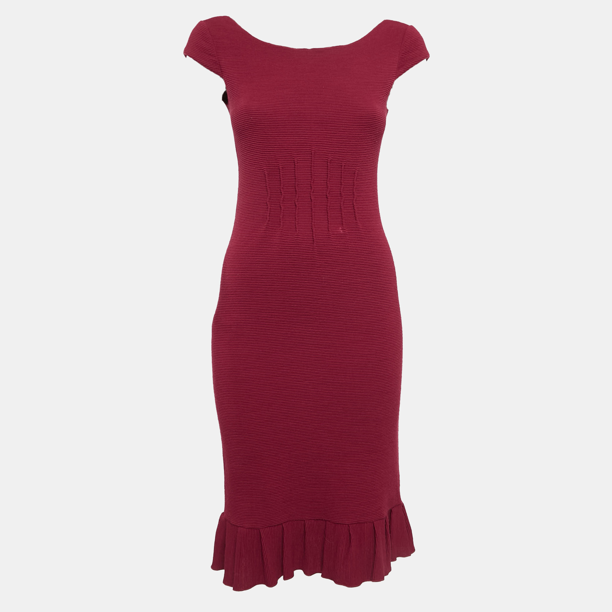 

Emporio Armani Red Textured Knit Flounce Mini Dress S