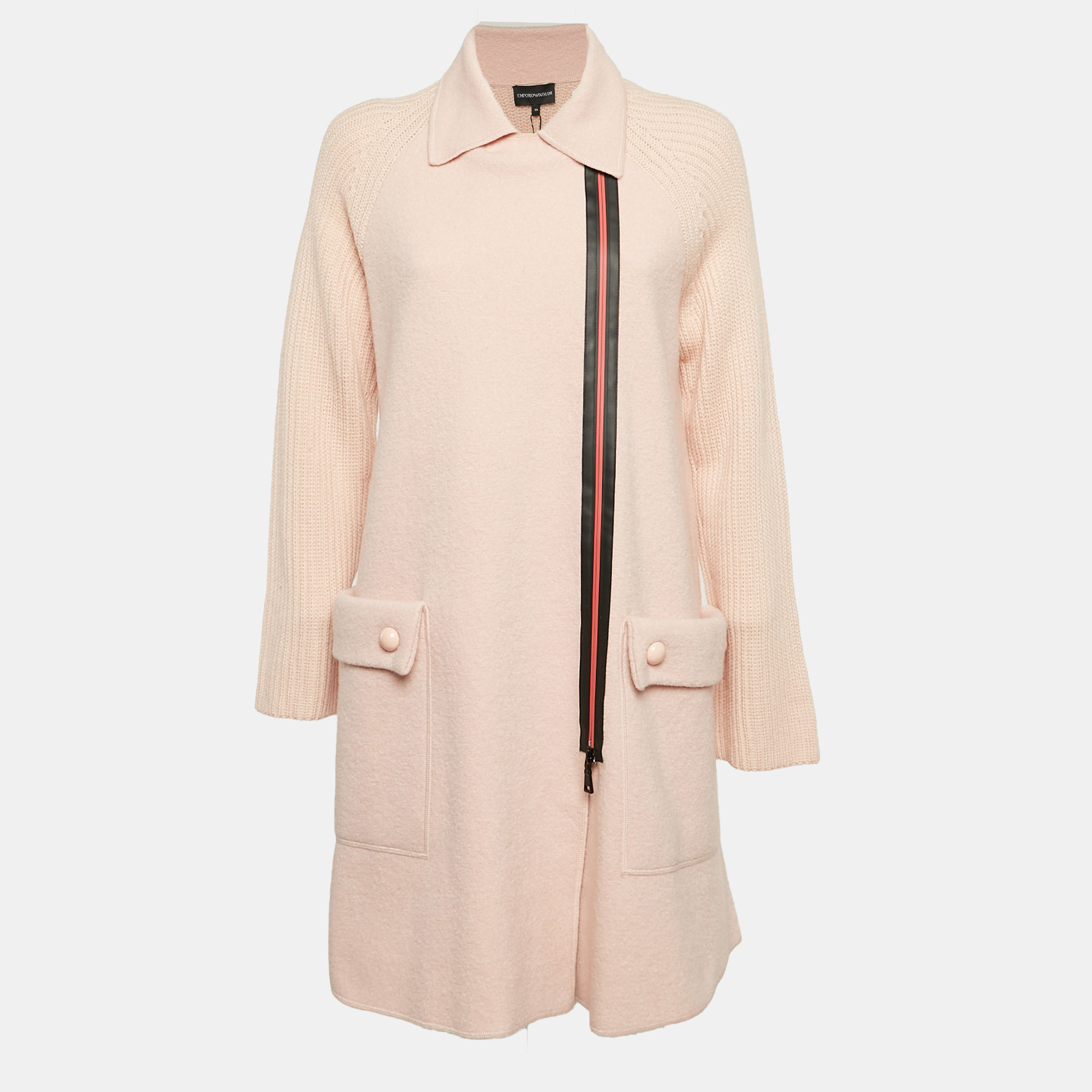 

Emporio Armani Pink Virgin Wool Knit Zip-Up Coat S