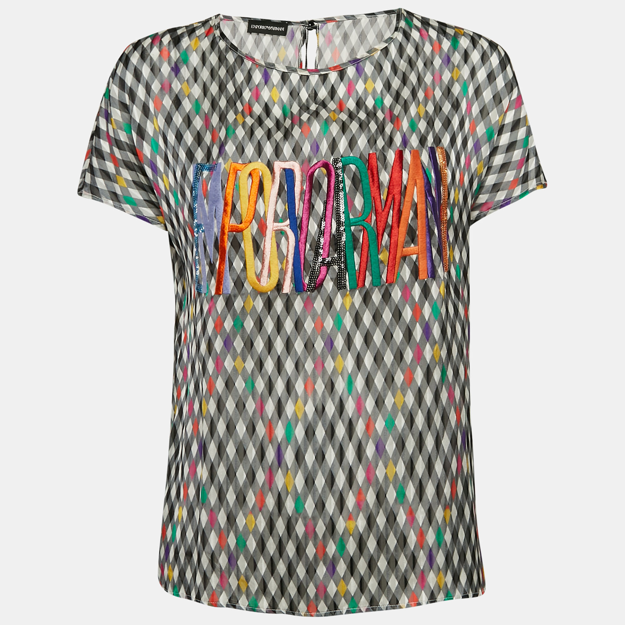 Pre-owned Emporio Armani Multicolor Embroidered Silk Loose Fit Top S