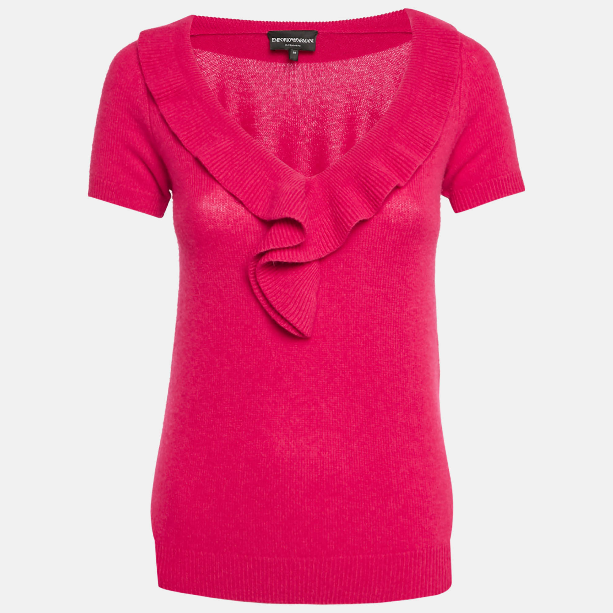 

Emporio Armani Pink Cashmere Knit Ruffled Top S