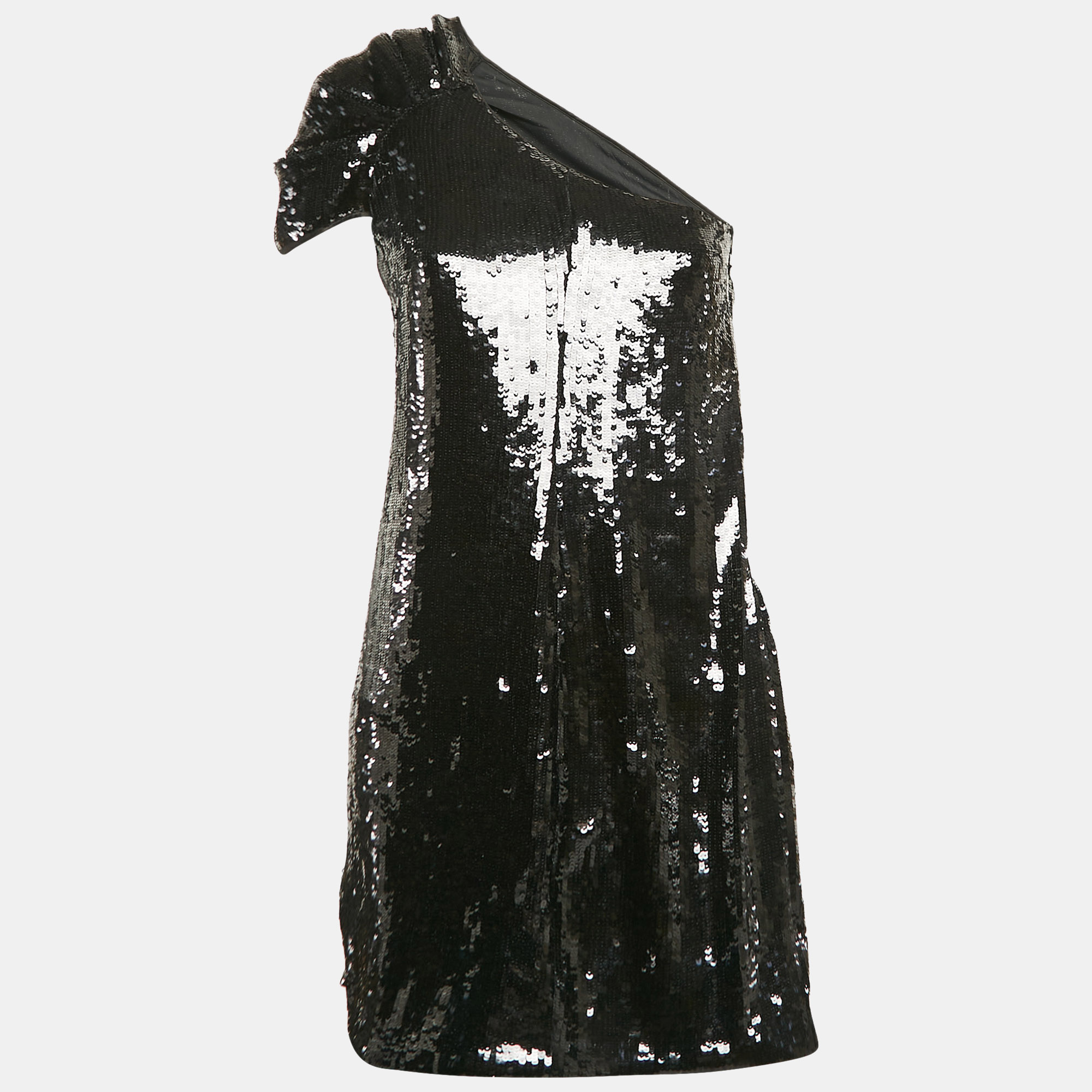 

Emporio Armani Black Sequined Mesh One-Shoulder Mini Dress M