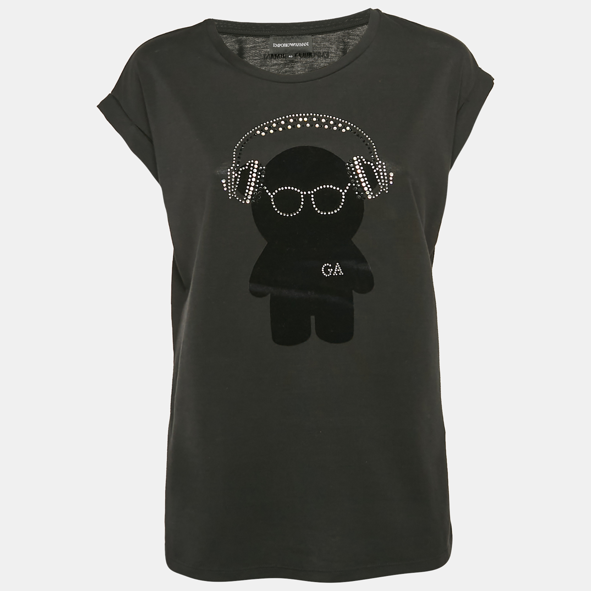 

Emporio Armani Black Teddy and Rhinestone Embellished Jersey T-Shirt S