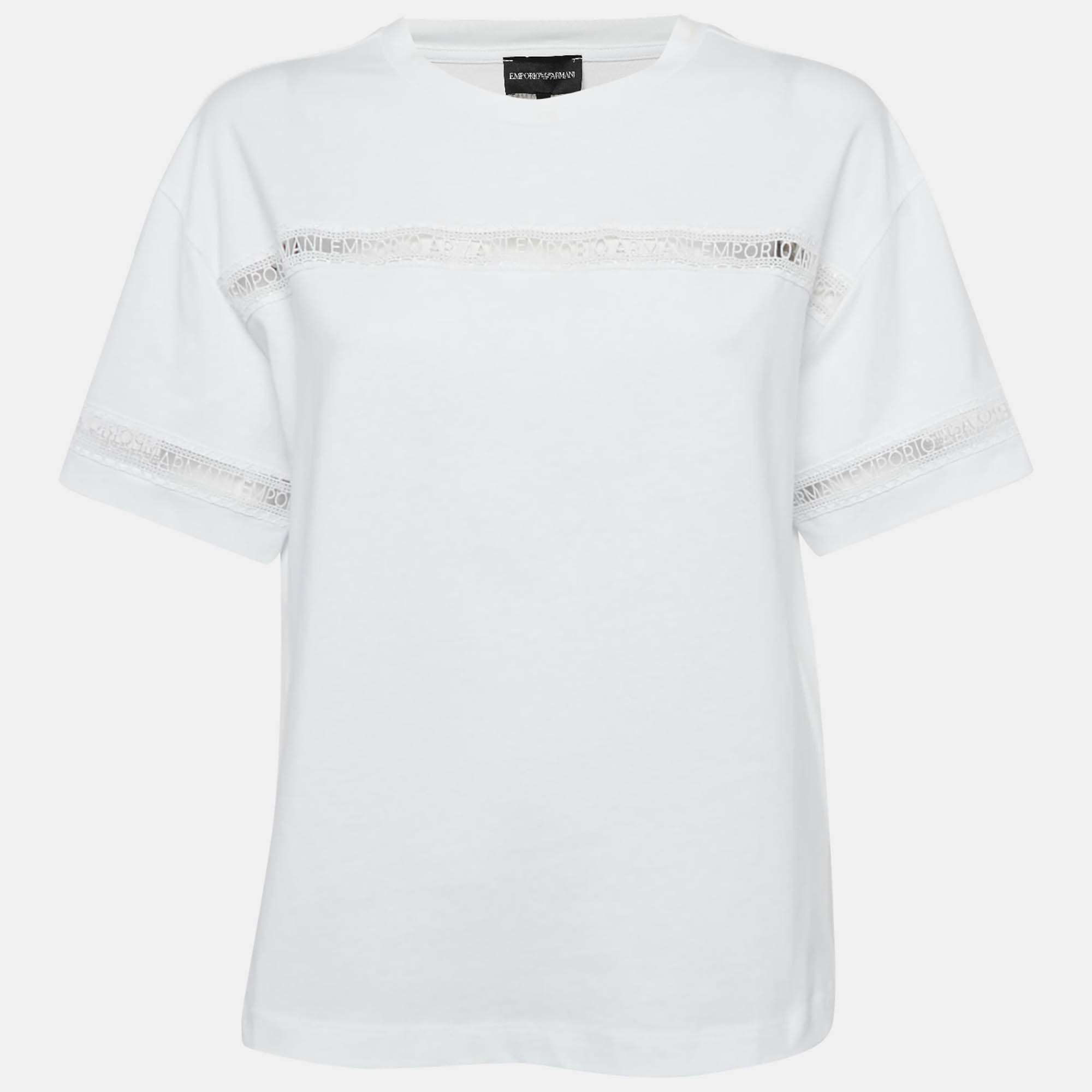 

Emporio Armani White Cotton Logo Lace Trimmed T-Shirt M, Purple