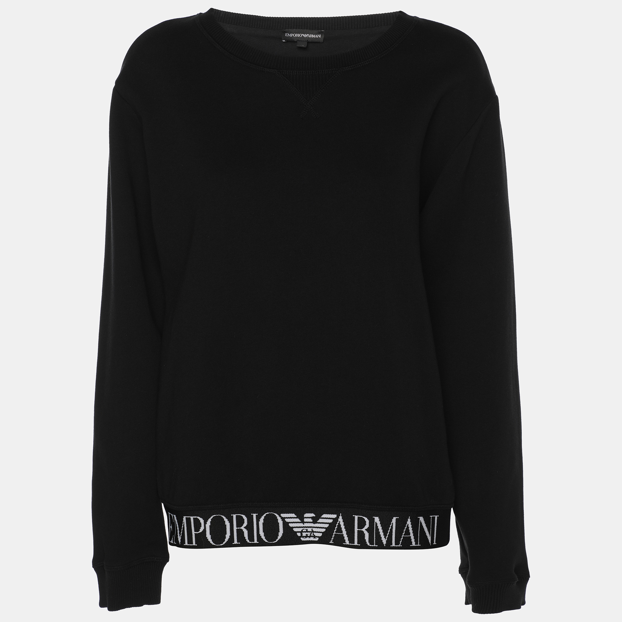 Pre-owned Emporio Armani Black Fabric Tape Logo Sweatshirt M