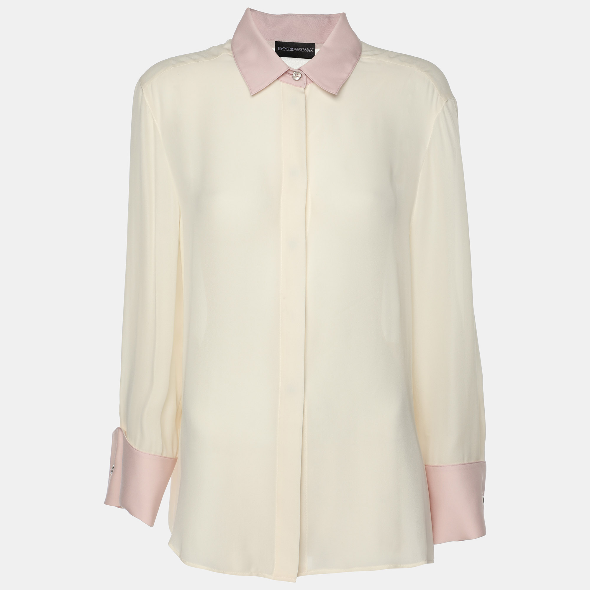 

Emporio Armani Cream/Pink Silk Button Front Shirt L