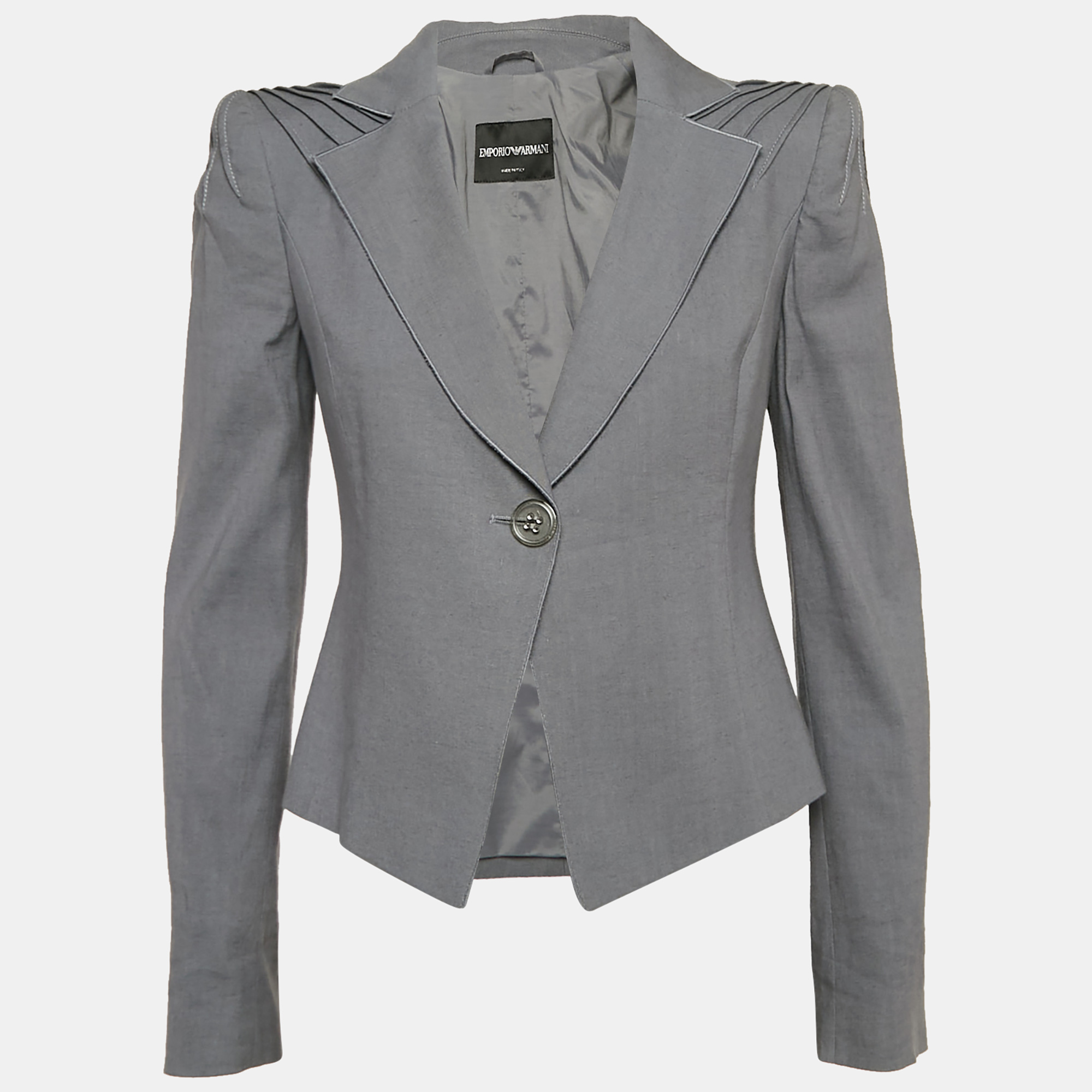 

Emporio Armani Grey Wool Blend Pleated Shoulder Blazer M