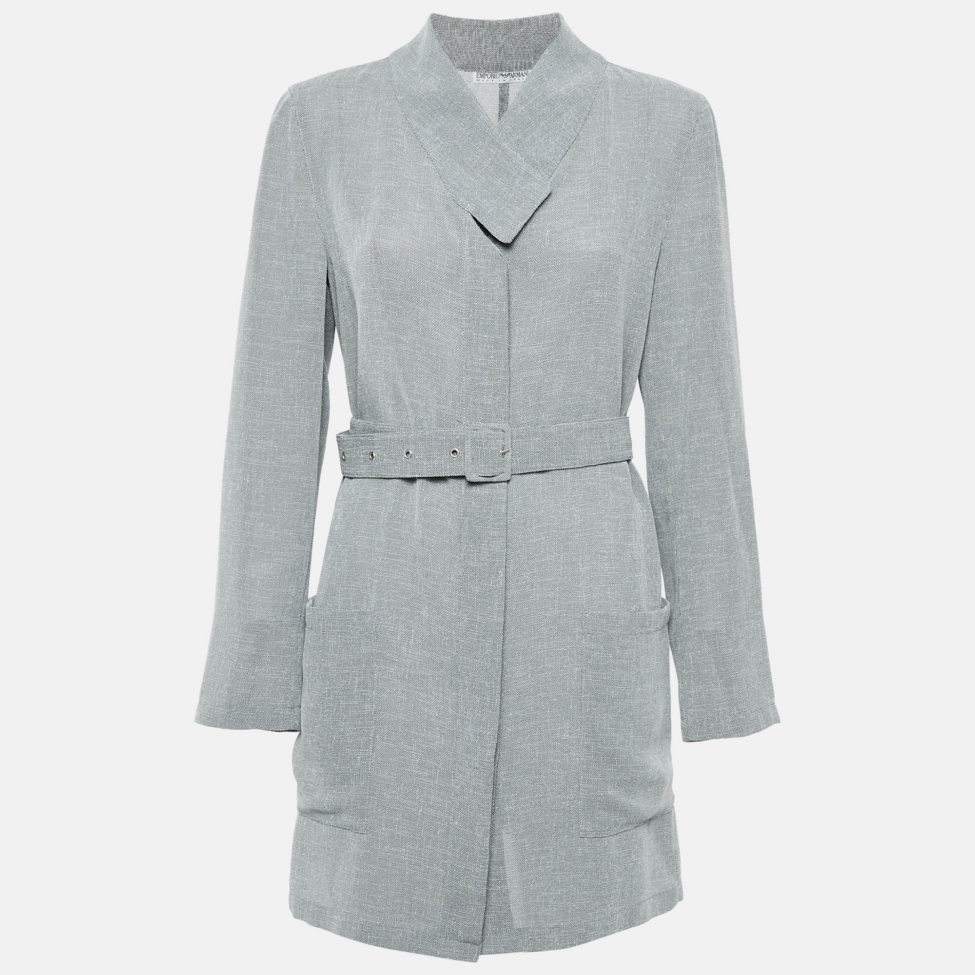 

Emporio Armani Vintage Grey Leno Mesh Belted Coat S