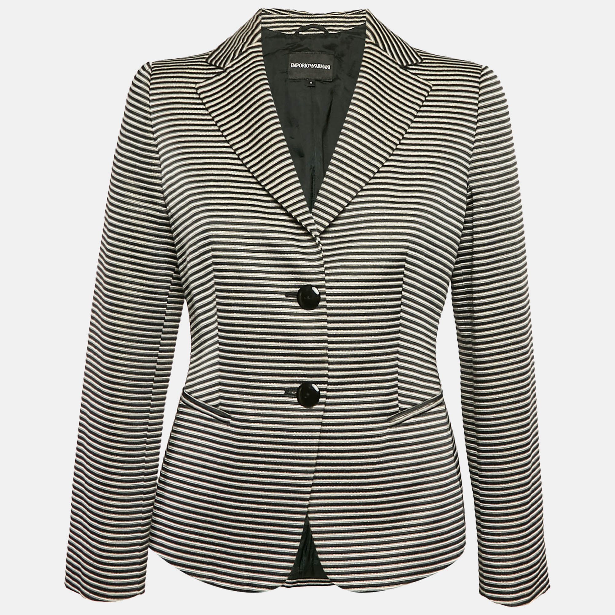 

Emporio Armani Black/White Textured Stripe Lurex Blazer L