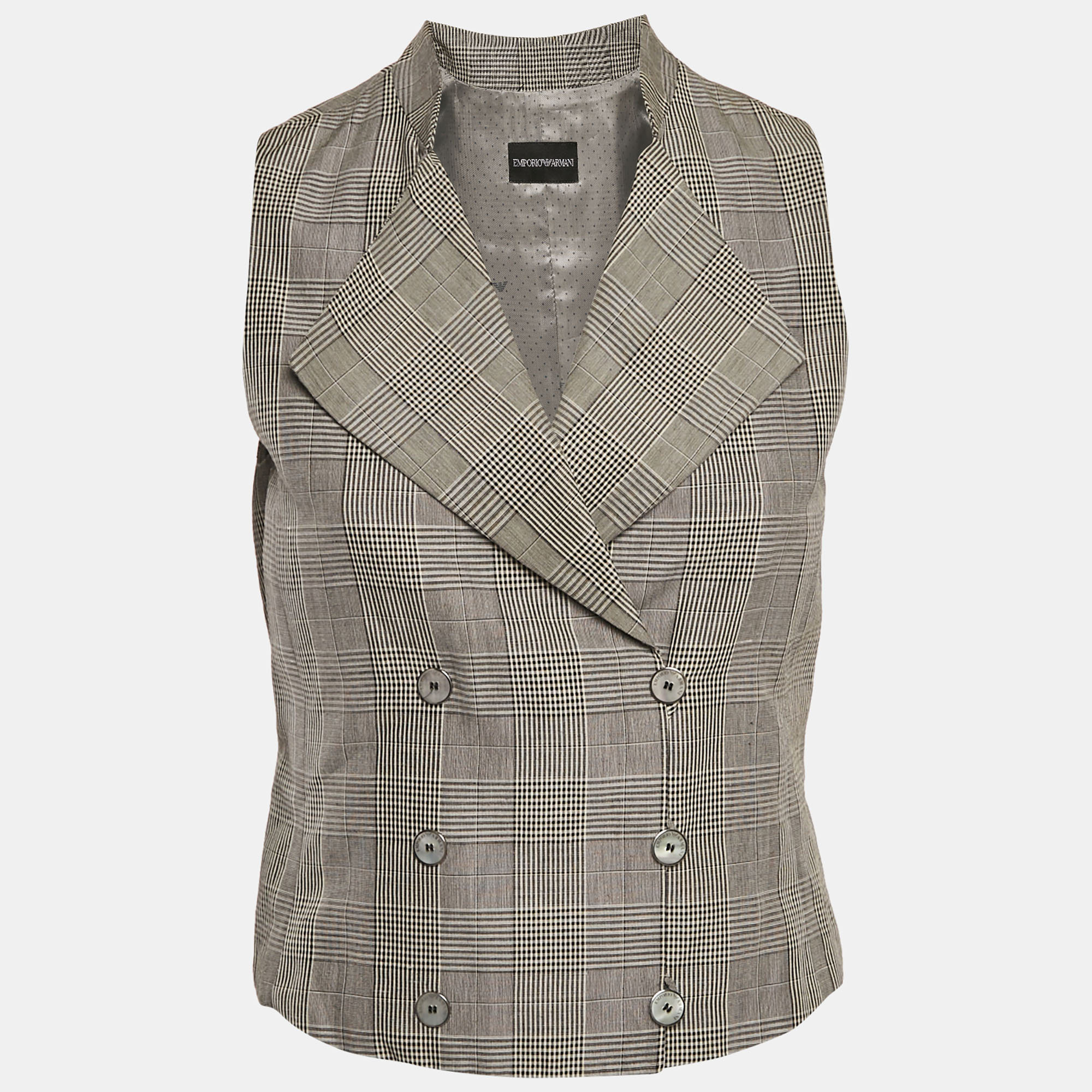 

Emporio Armani Grey Checked Wool Blend Double Breasted Vest S