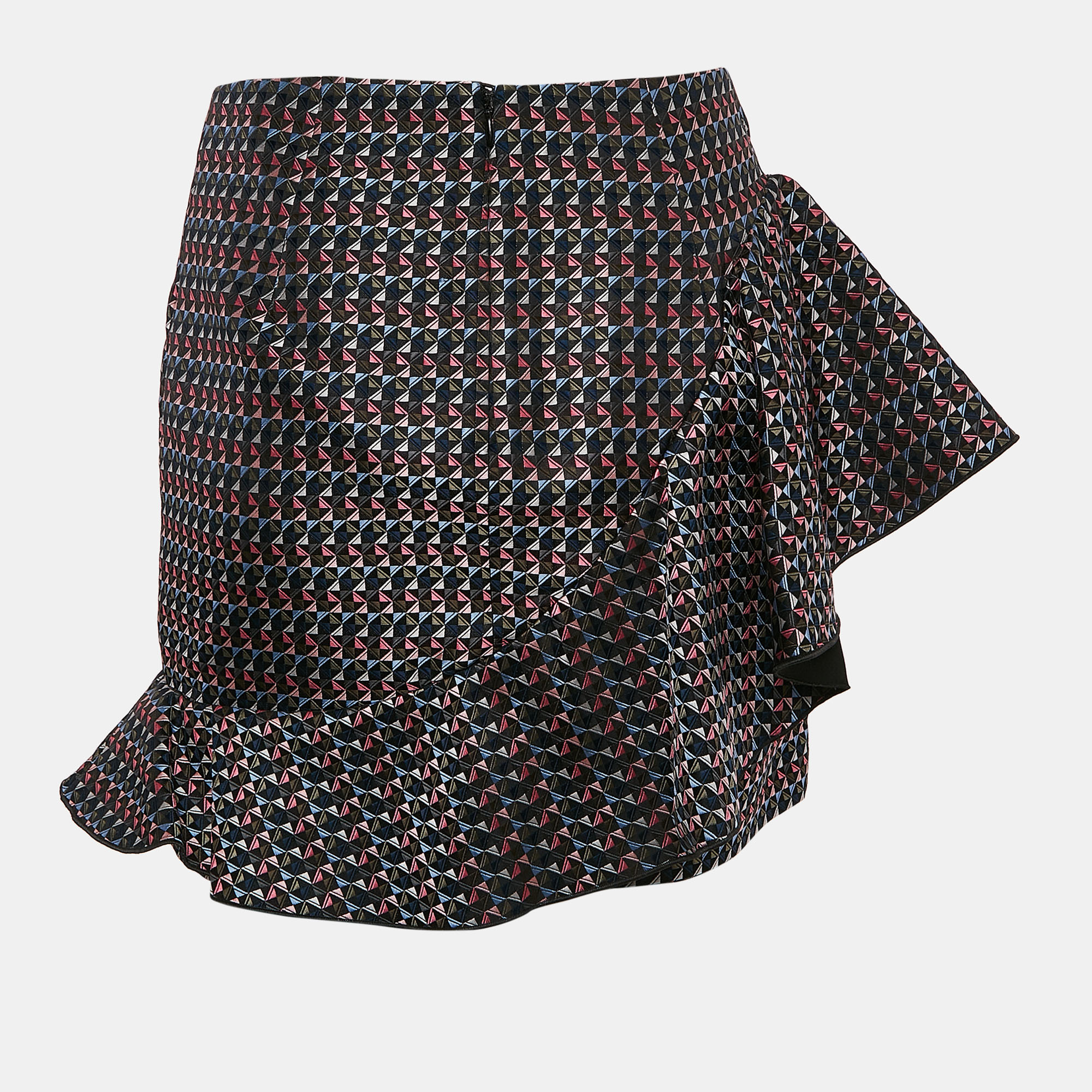 Emporio Armani Multicolor Geometric Jacquard Ruffled Mini Skirt S 
