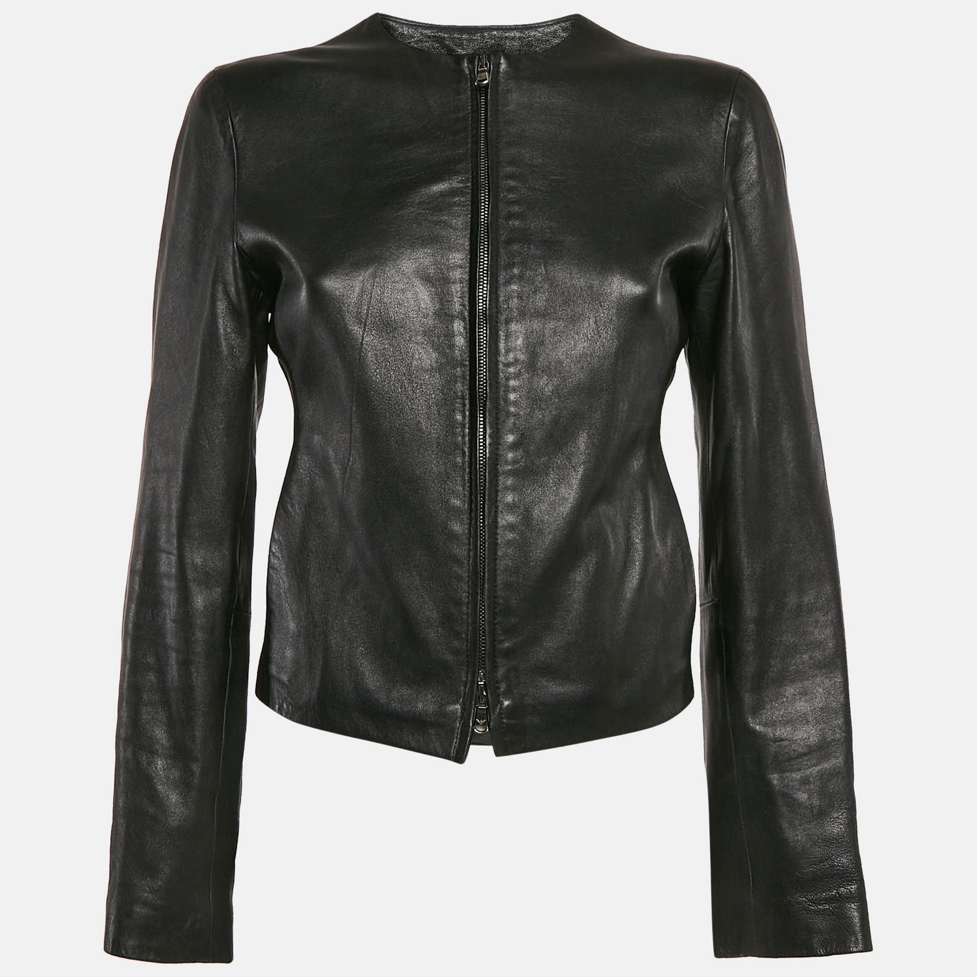 

Emporio Armani Black Leather Cut-Out Detail Jacket S