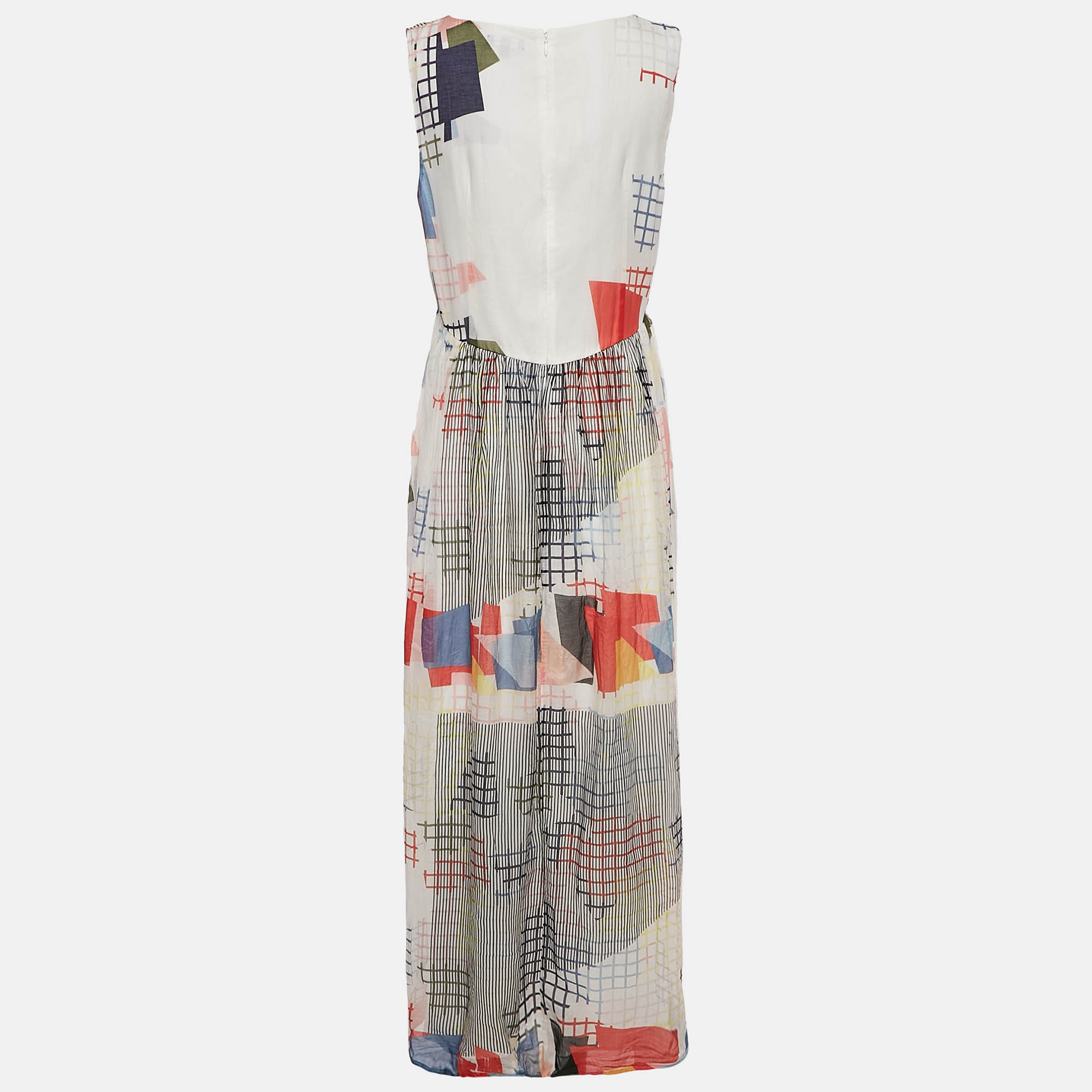 Emporio Armani Multicolor Printed Cotton Blend Sleeveless Maxi Dress L 