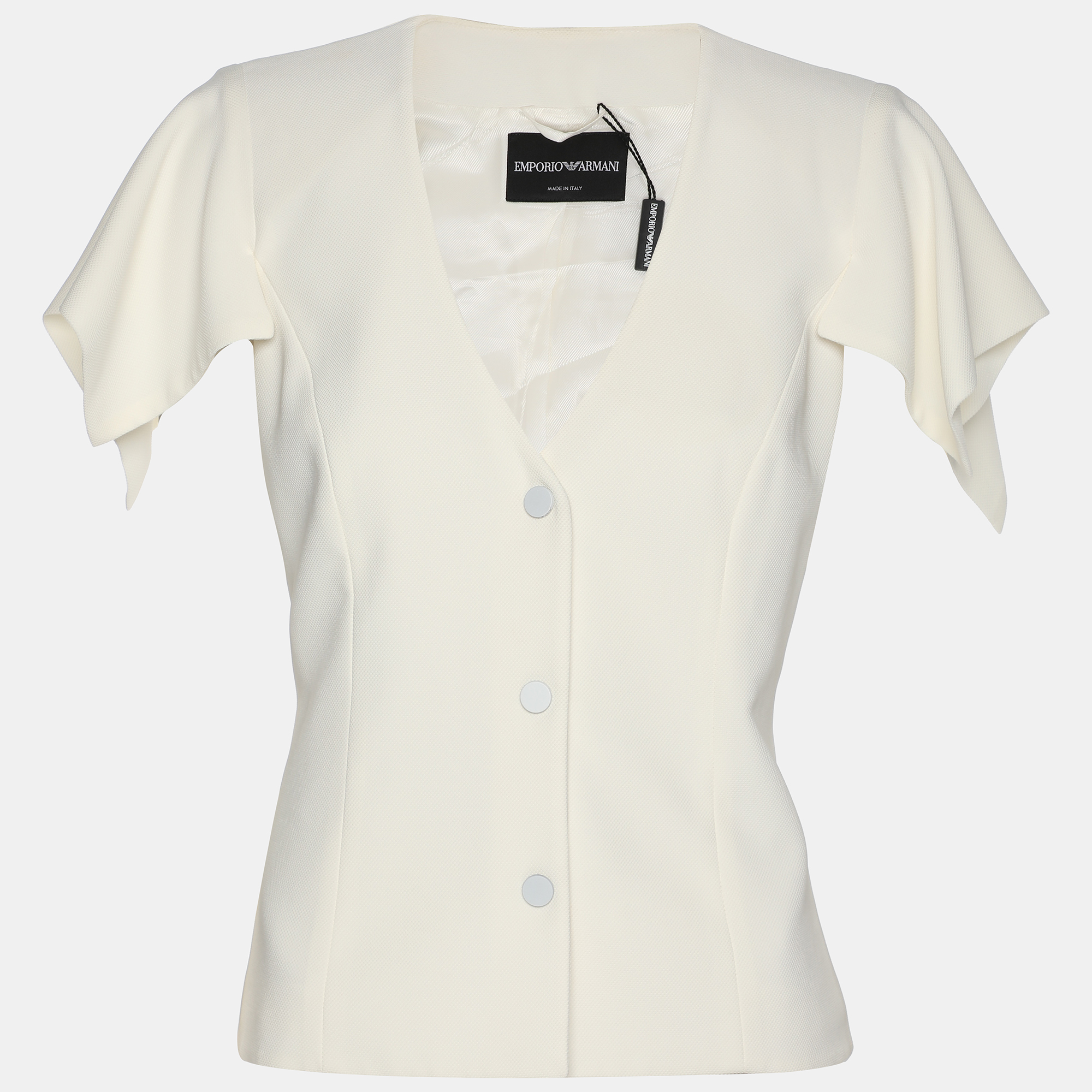 

Emporio Armani White Fabric Button Front Top S