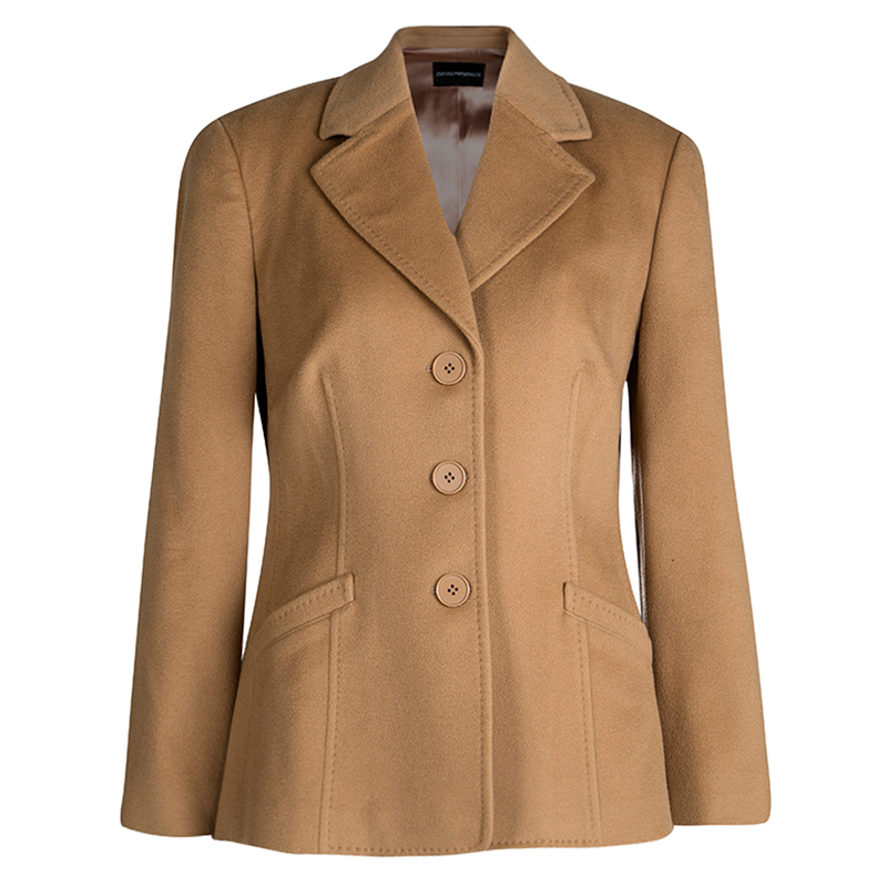 Pre Owned Emporio Armani Beige Wool Cashmere Blazer L