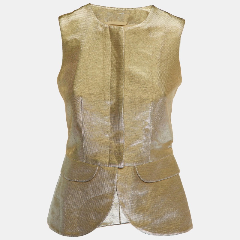 

Emporio Armani Metallic Gold Lurex Cotton Peplum Vest S