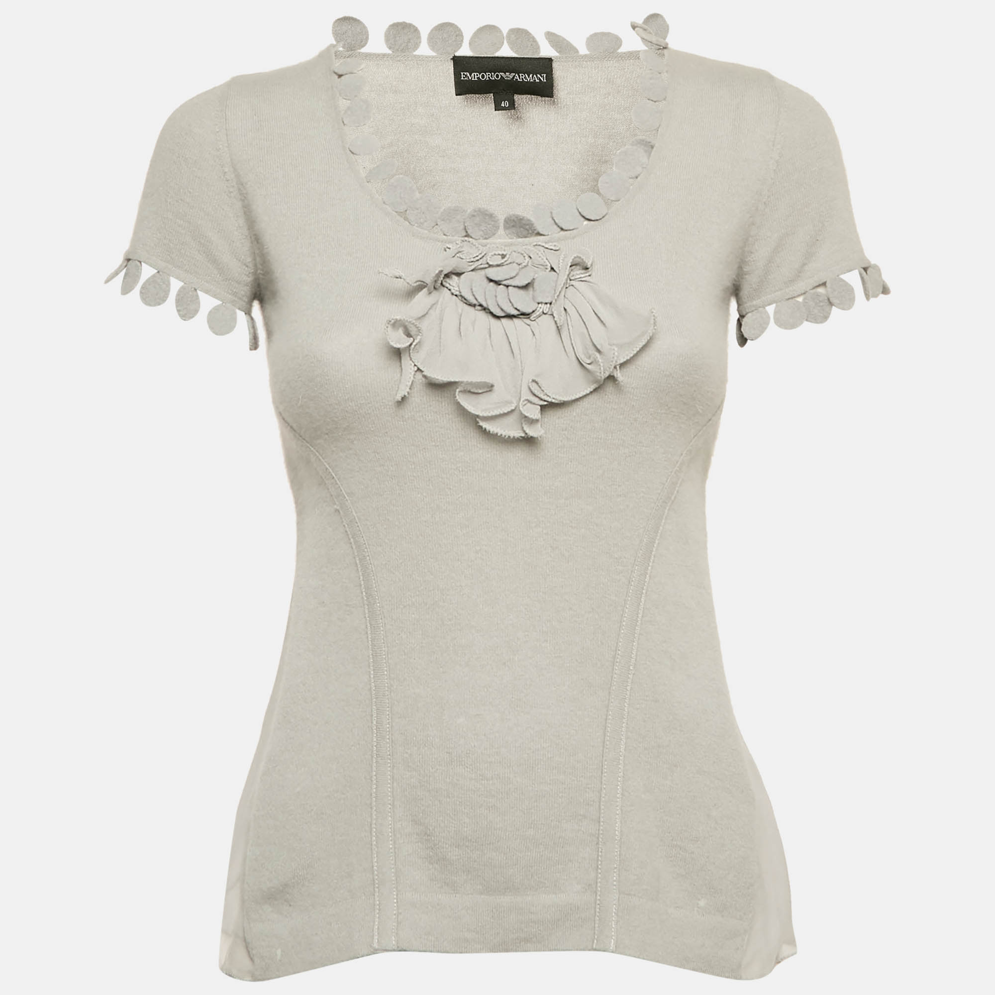 

Emporio Armani Grey Wool Knit Embellished Top S