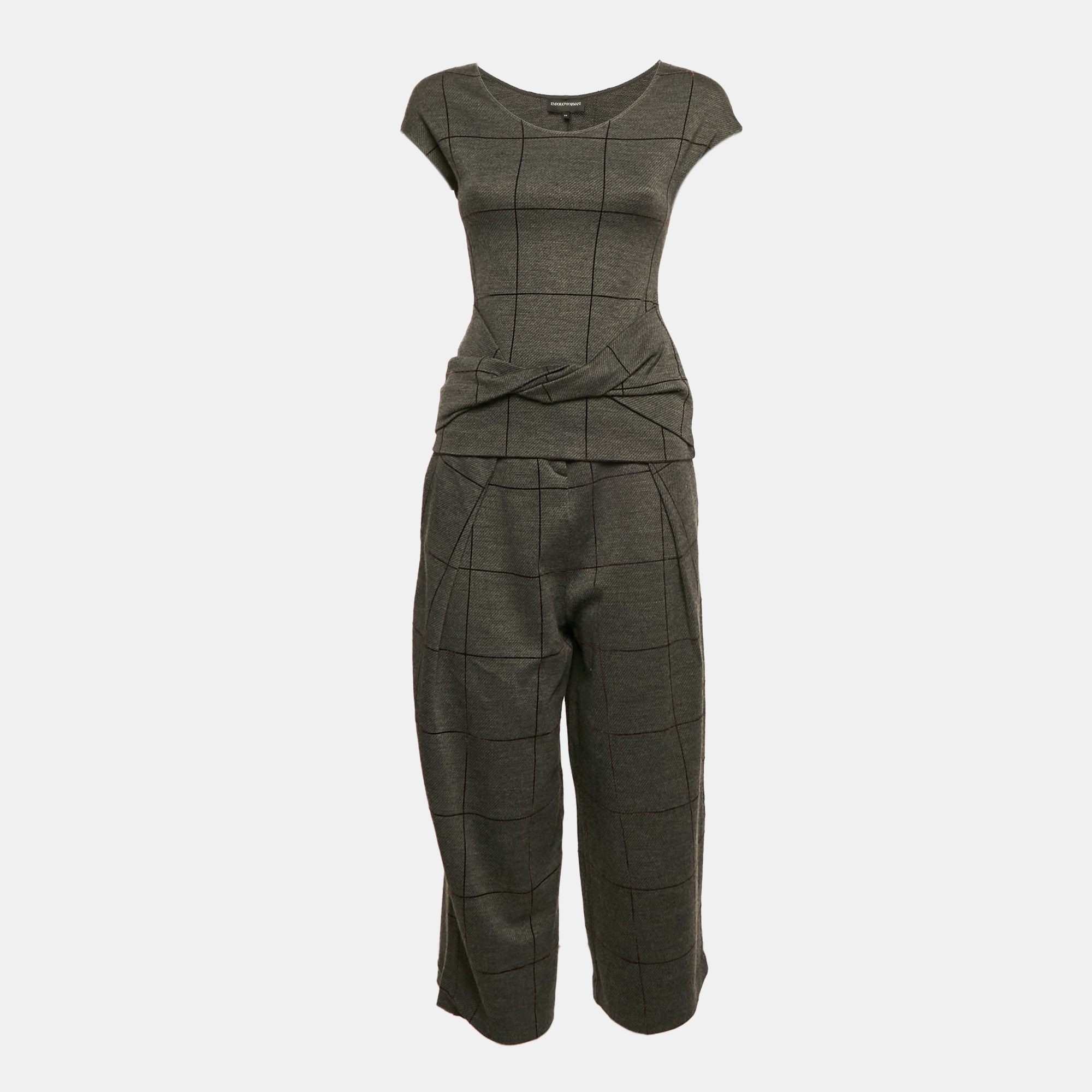 

Emporio Armani Grey Checks Cotton Top and Pants Set S