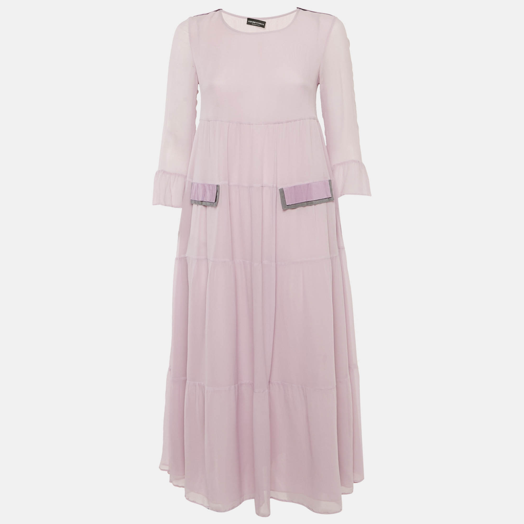 

Emporio Armani Lavender Silk Tiered Midi Dress S, Purple
