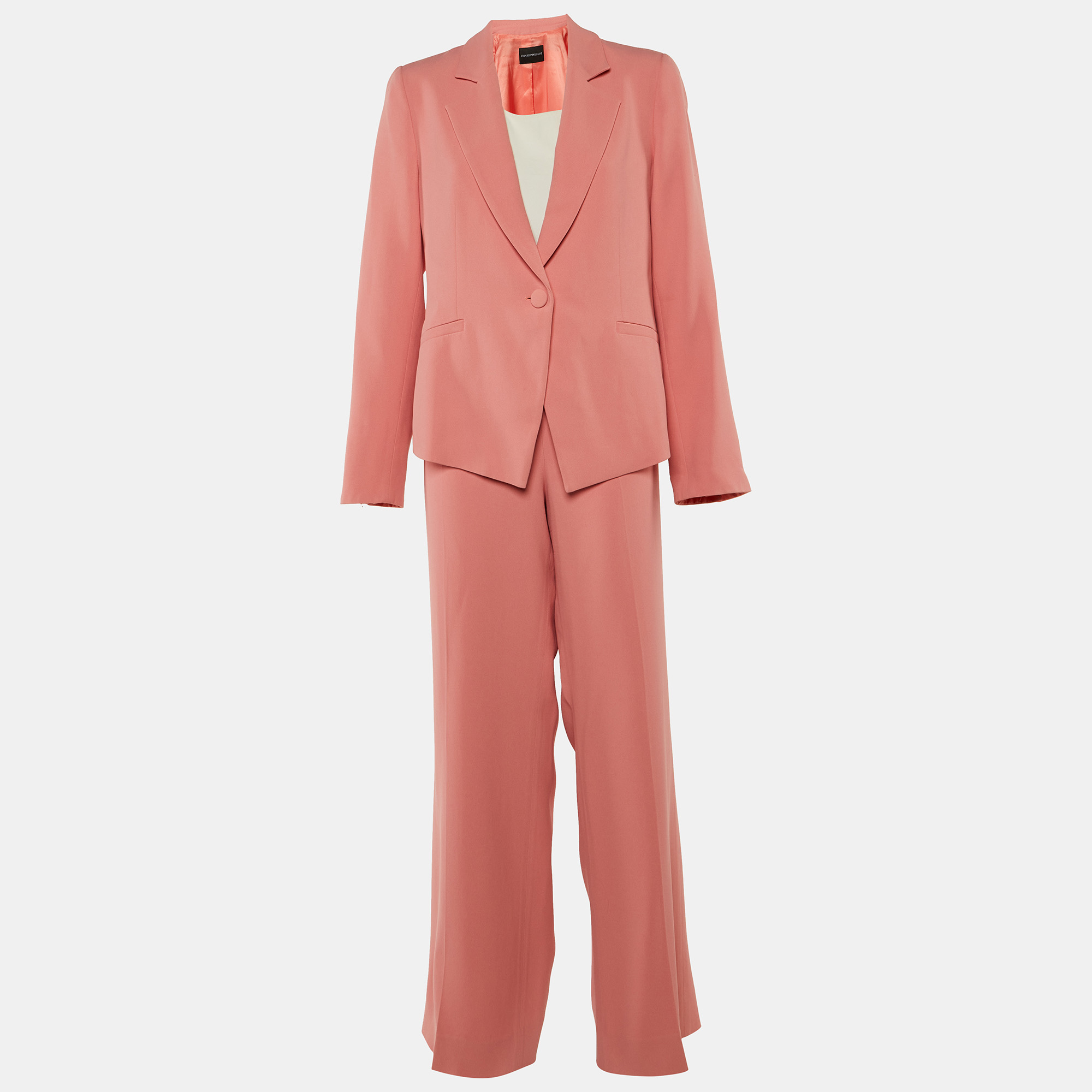 

Emporio Armani Pink/White Crepe Top & Suit Set L
