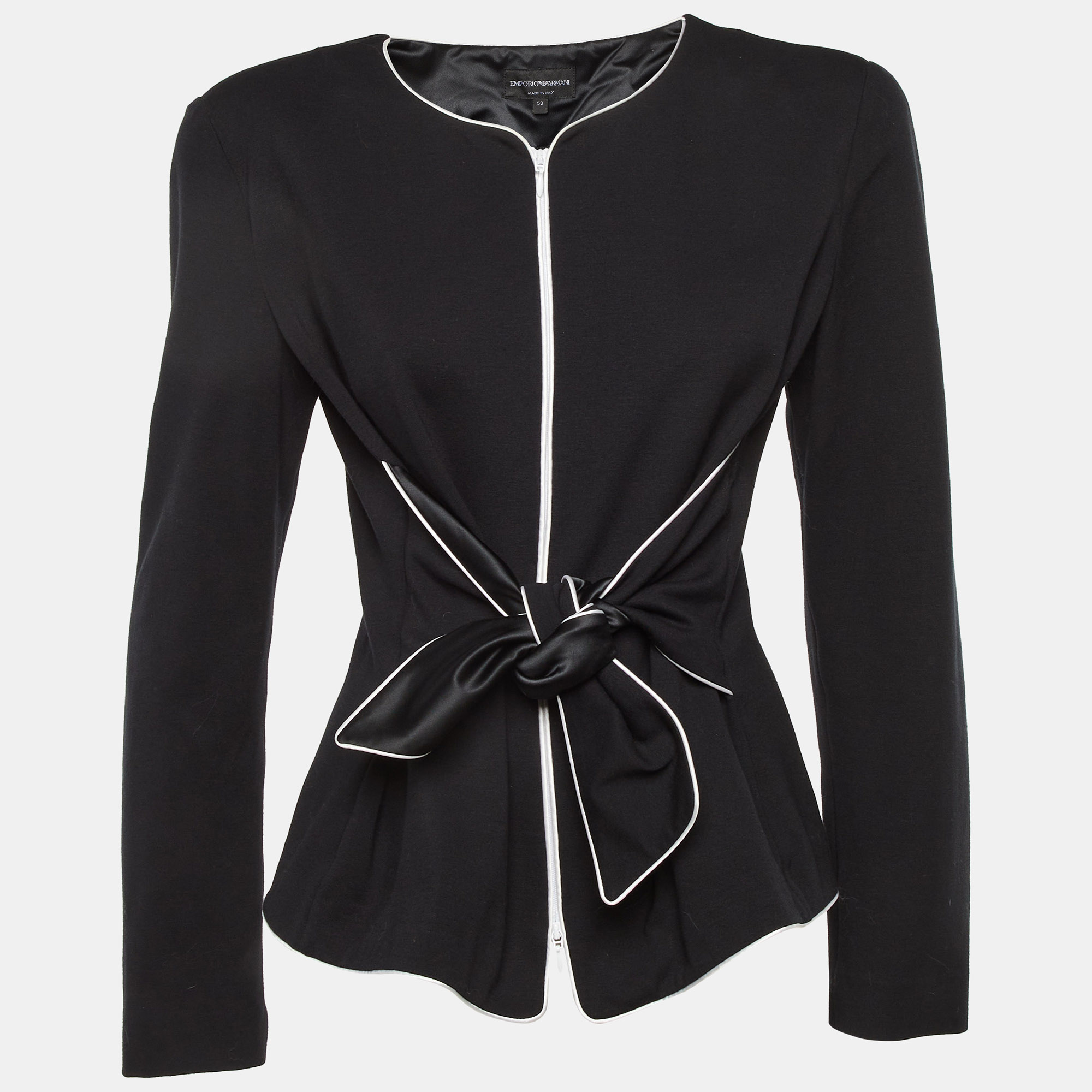 

Emporio Armani Black Knit Tie Front Zip Up Jacket XL