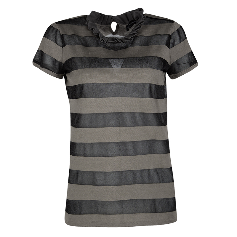 Pre Owned Emporio Armani Sheer Stripe Detail Short Sleeve T-Shirt M