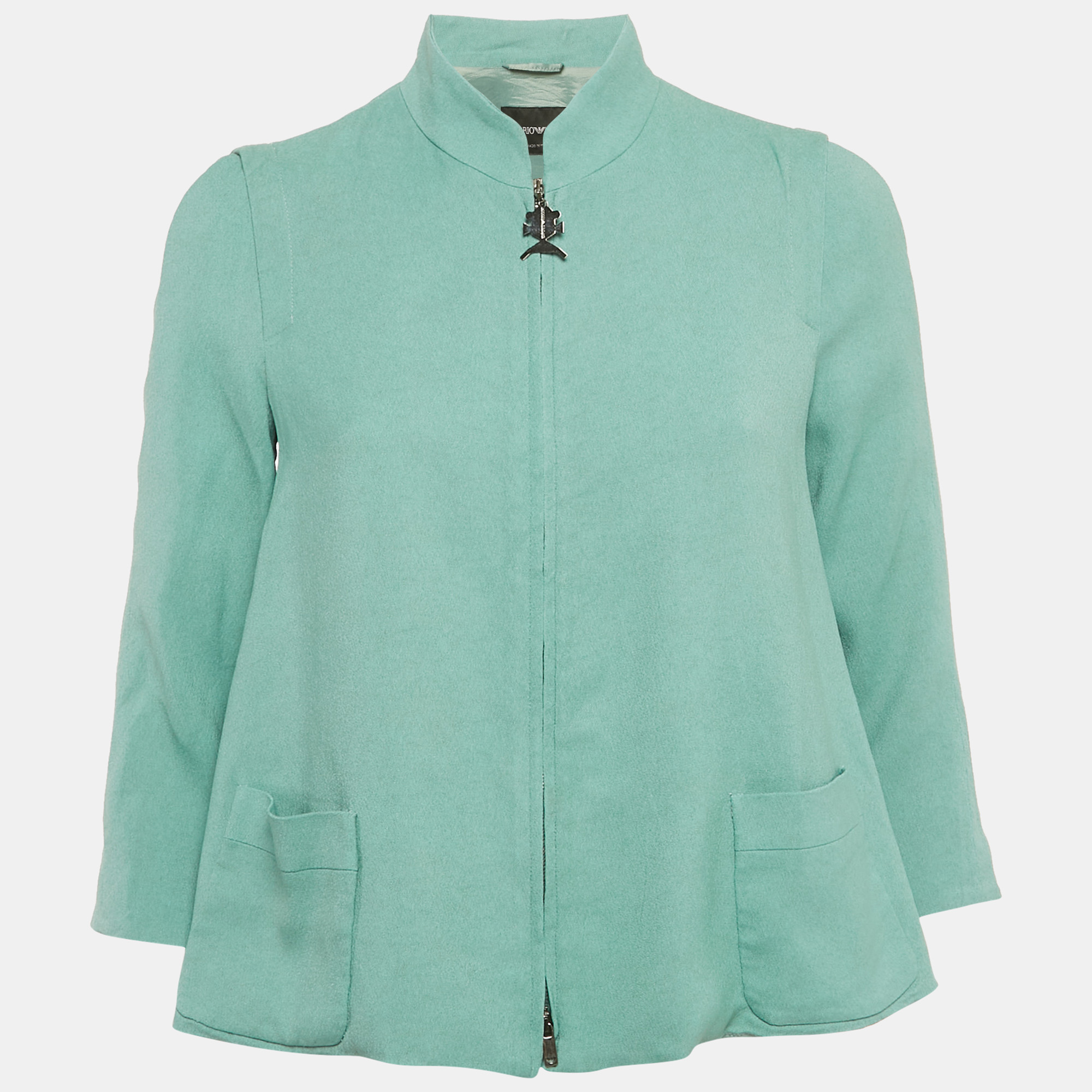 Pre-owned Emporio Armani Mint Green Crepe Zip Up Jacket S