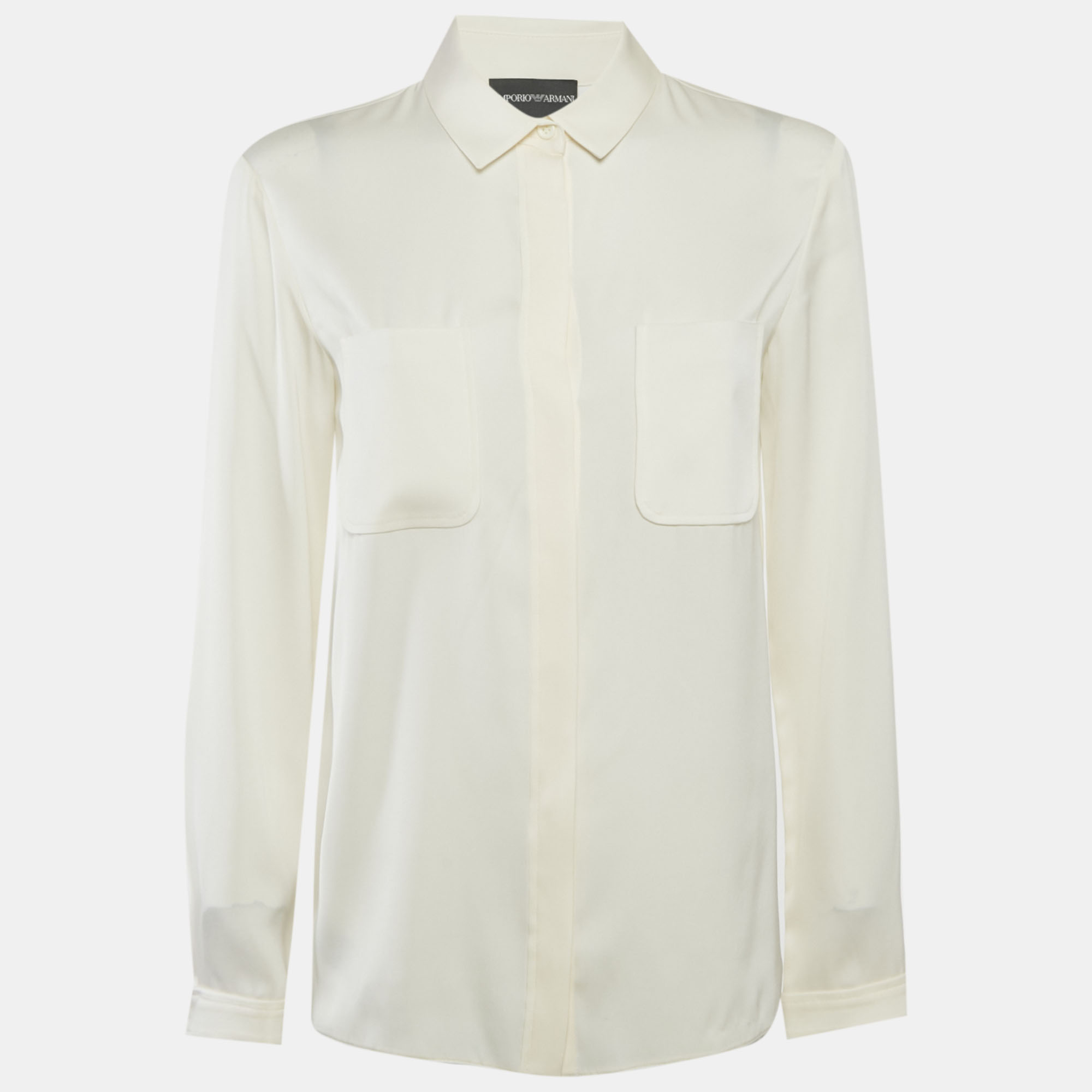 Pre-owned Emporio Armani Cream Silk Shirt S In White