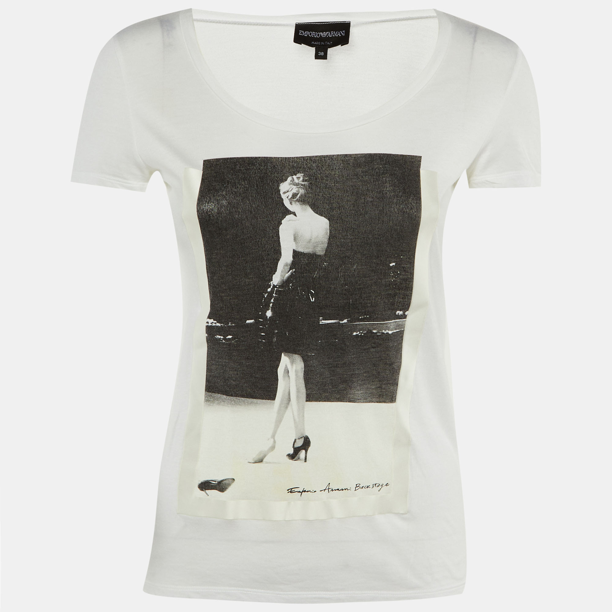 

Emporio Armani White Backstage Print Cotton Crew Neck T-Shirt S
