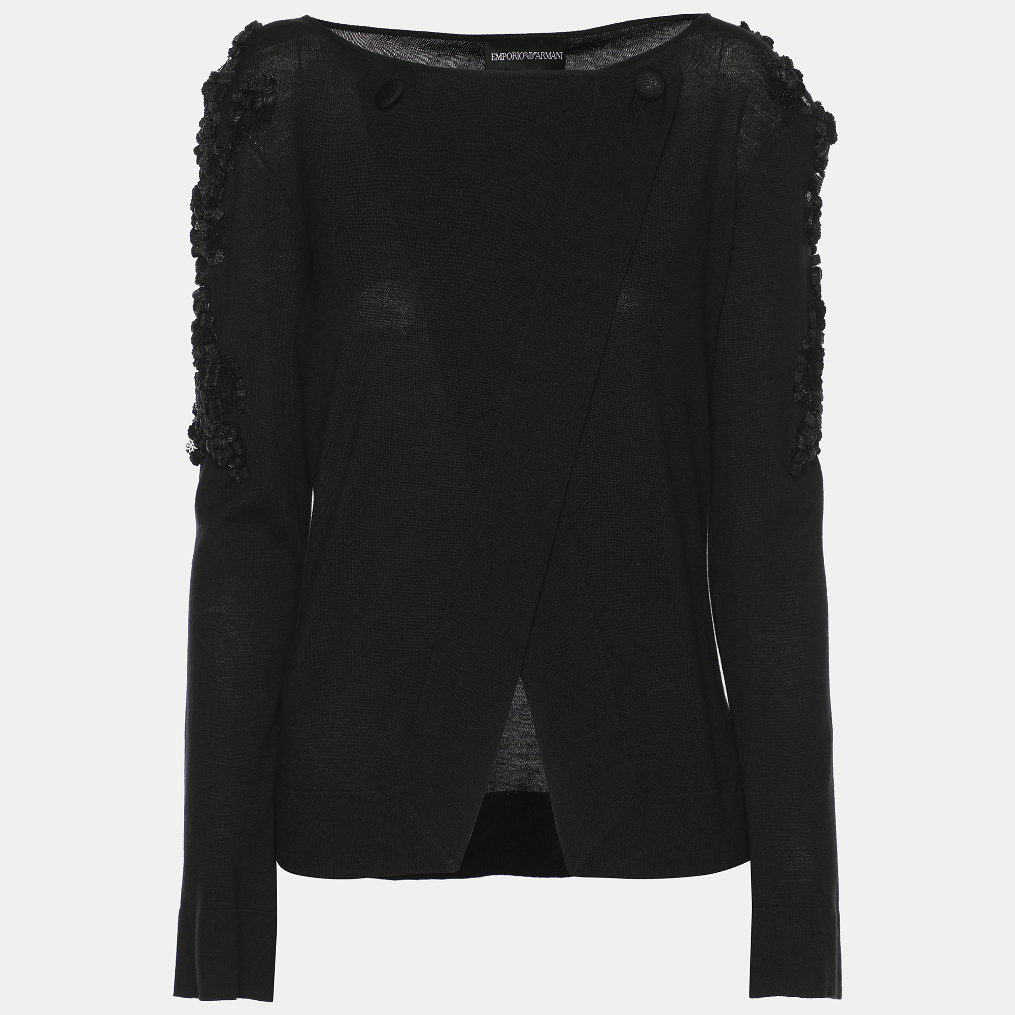 

Emporio Armani Black Stretch Knit Embellished Cardigan S