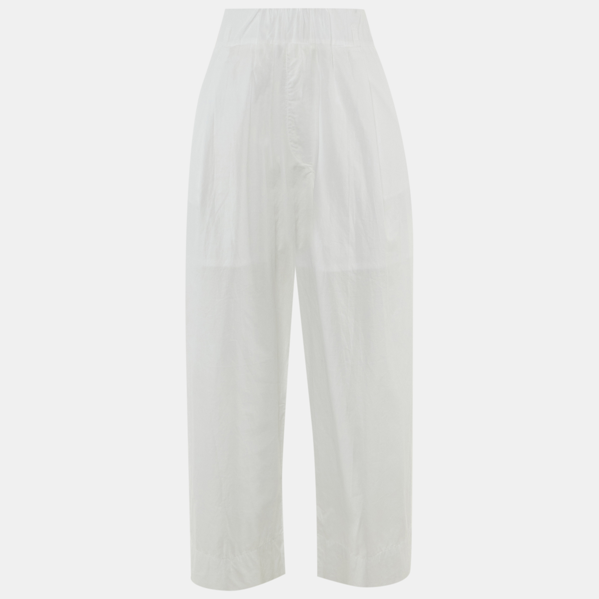 Pre-owned Emporio Armani White Cotton Blend Wide Leg Trousers M