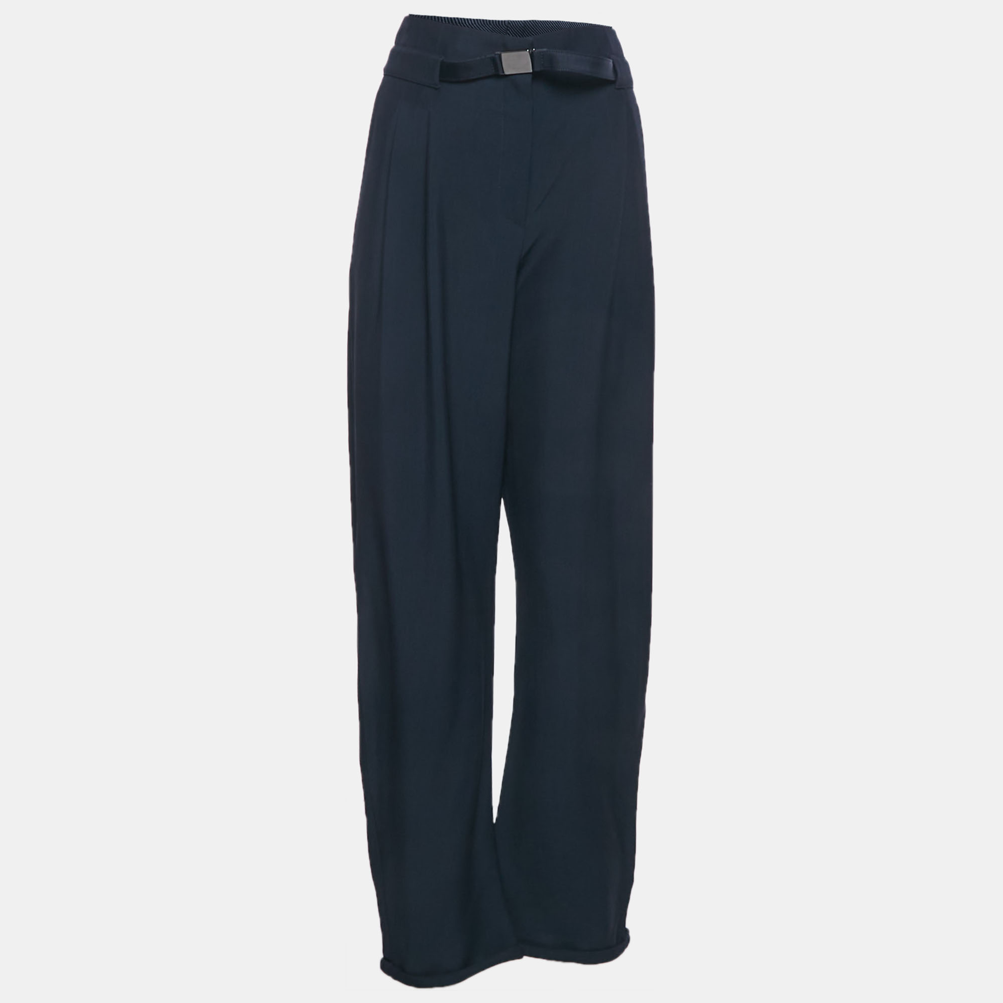 

Emporio Armani Navy Blue Crepe Pleated Formal Trousers M